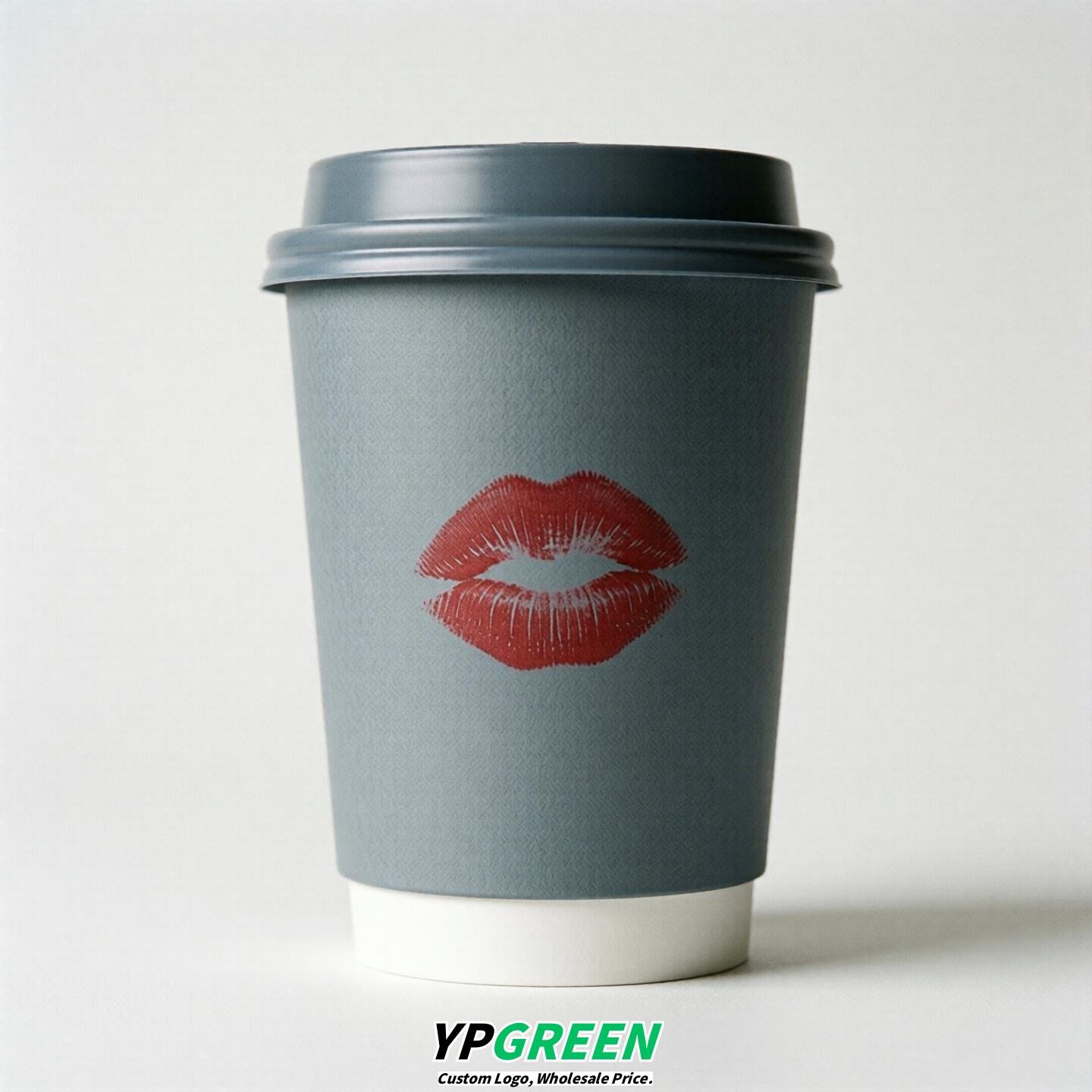 Aurora Gray Paper Cups with Lips Print 10oz/12oz/16oz/20oz/22oz