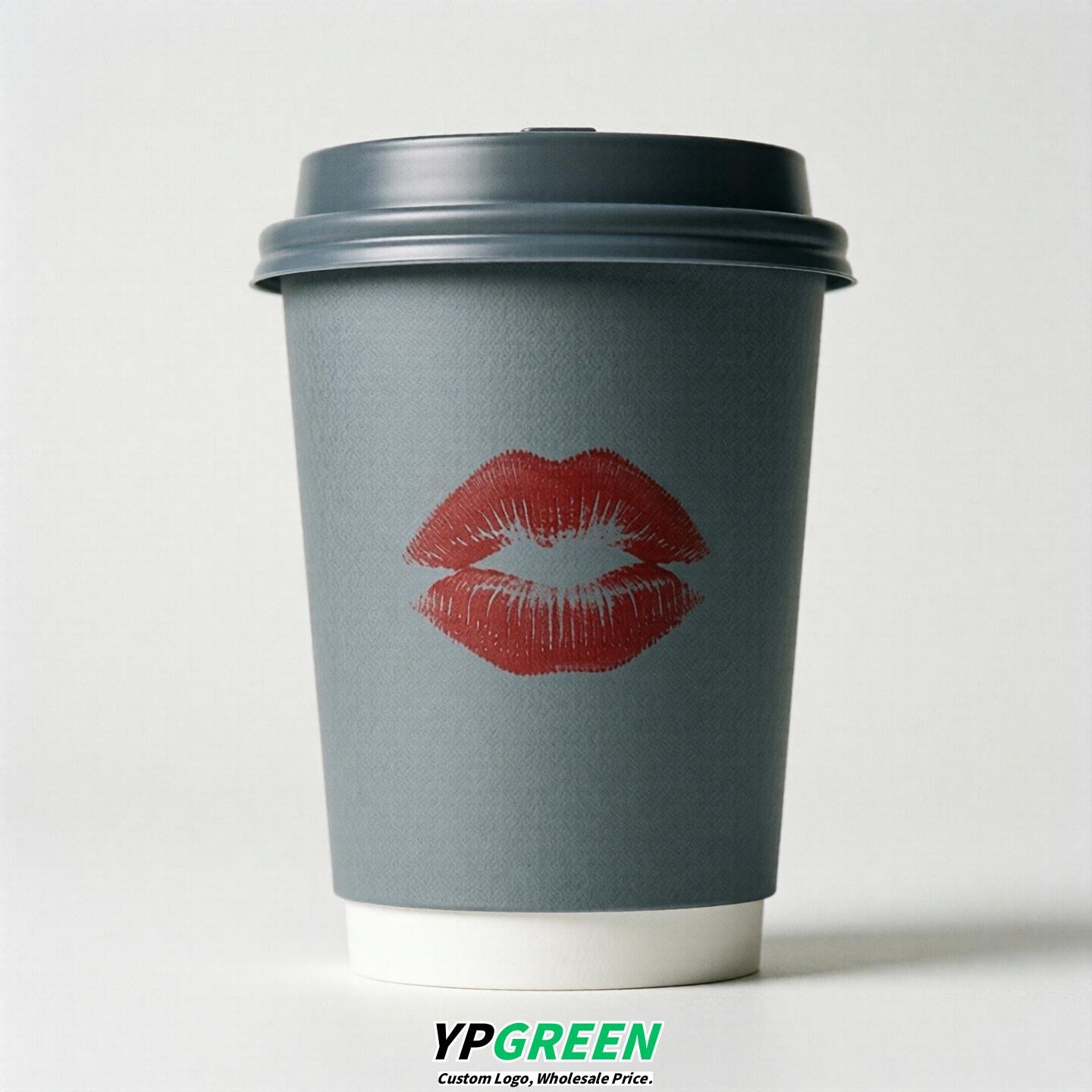 Aurora Gray Paper Cups with Lips Print 10oz/12oz/16oz/20oz/22oz