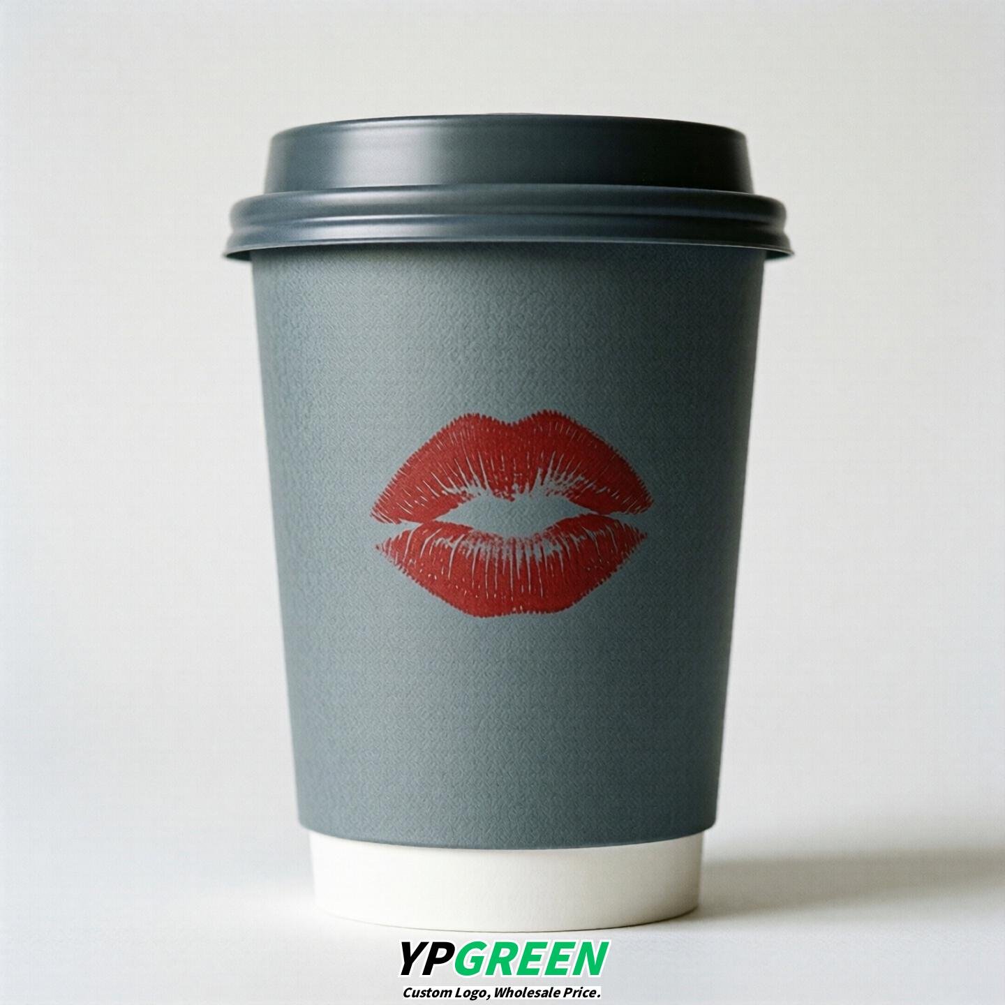 Aurora Gray Paper Cups with Lips Print 10oz/12oz/16oz/20oz/22oz