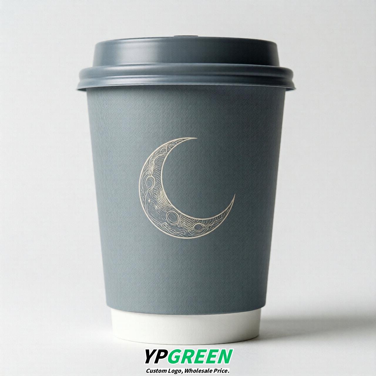 Aurora Gray Moon Paper Cups with Lids 8-24oz