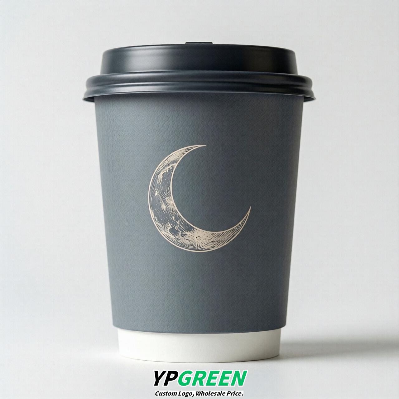 Aurora Gray Moon Paper Cups with Lids 8-24oz