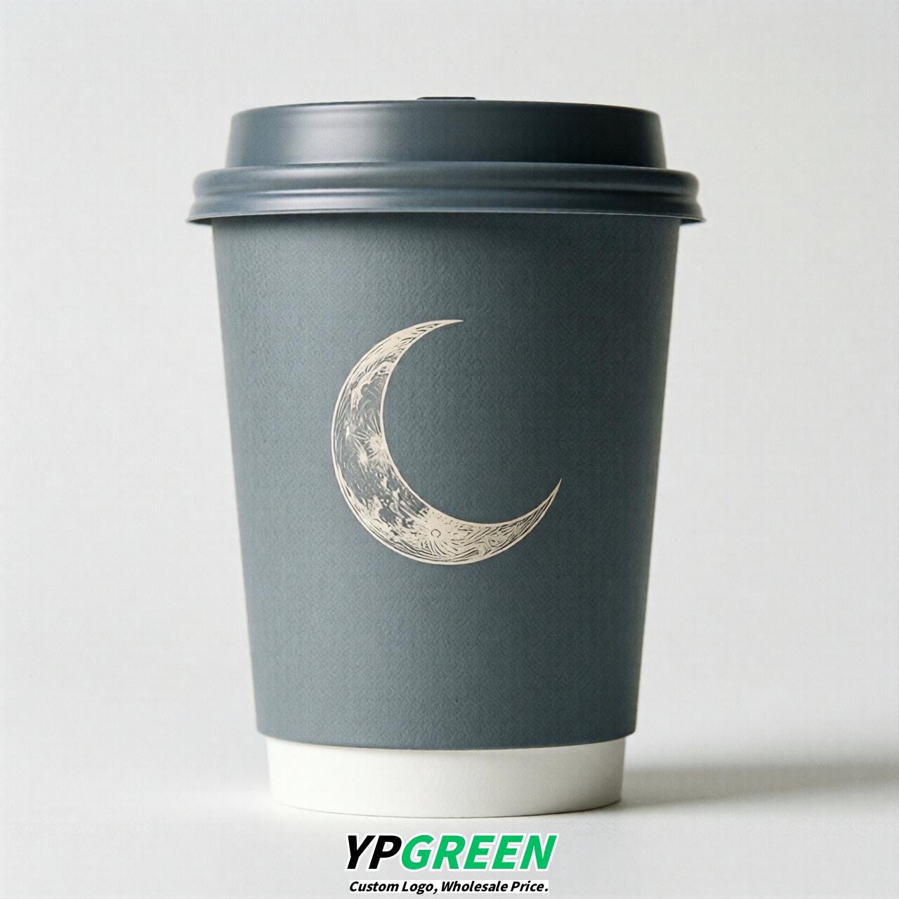 Aurora Gray Moon Paper Cups with Lids 8-24oz