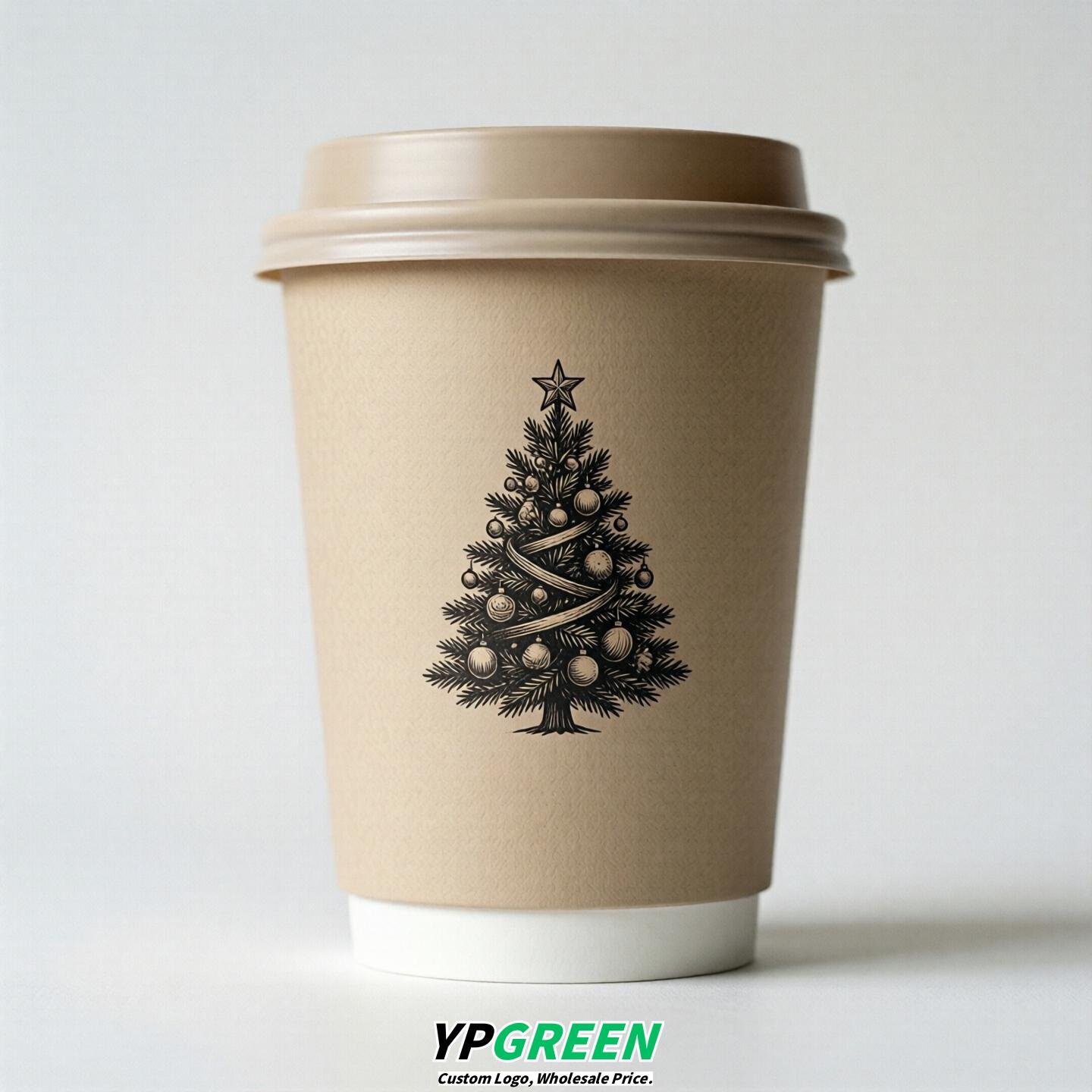 Beige Paper Cups with Christmas Design 8-24oz
