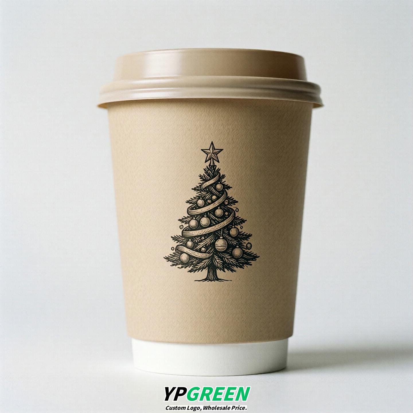 Beige Paper Cups with Christmas Design 8-24oz