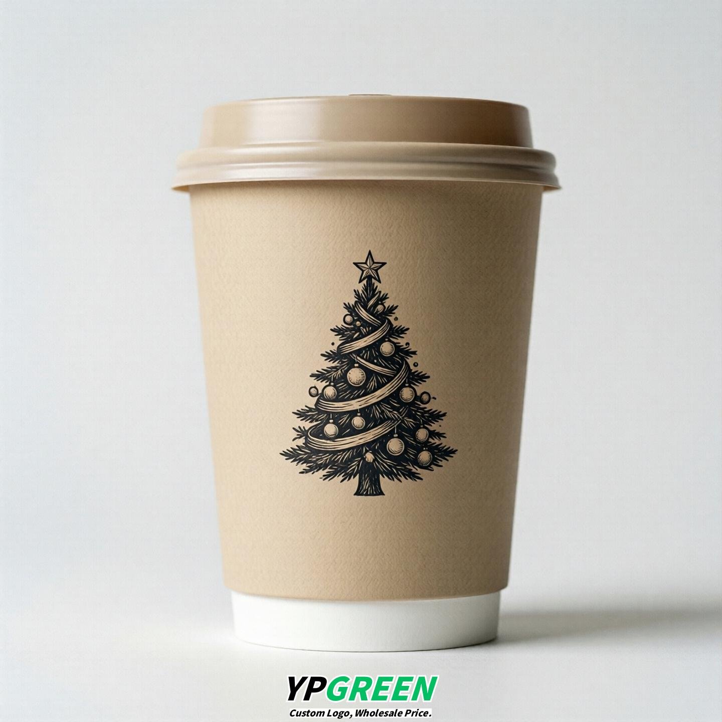 Beige Paper Cups with Christmas Design 8-24oz