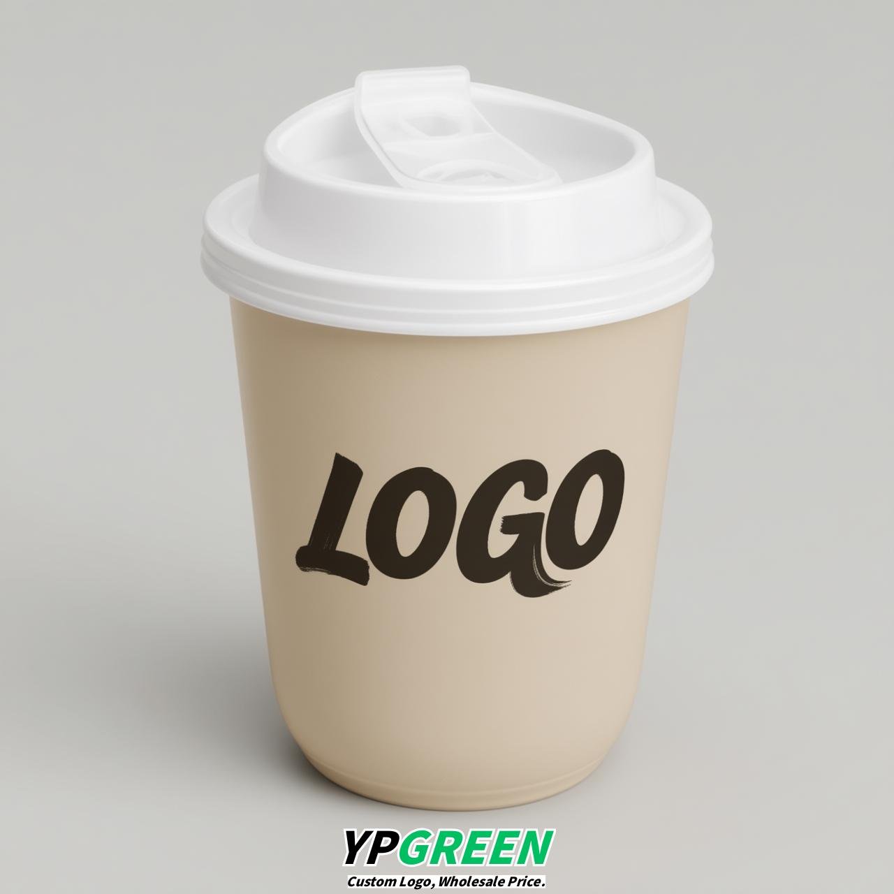 Beige U Shape Cups with Lid - Custom Logo PP & PET Plastic Disposable