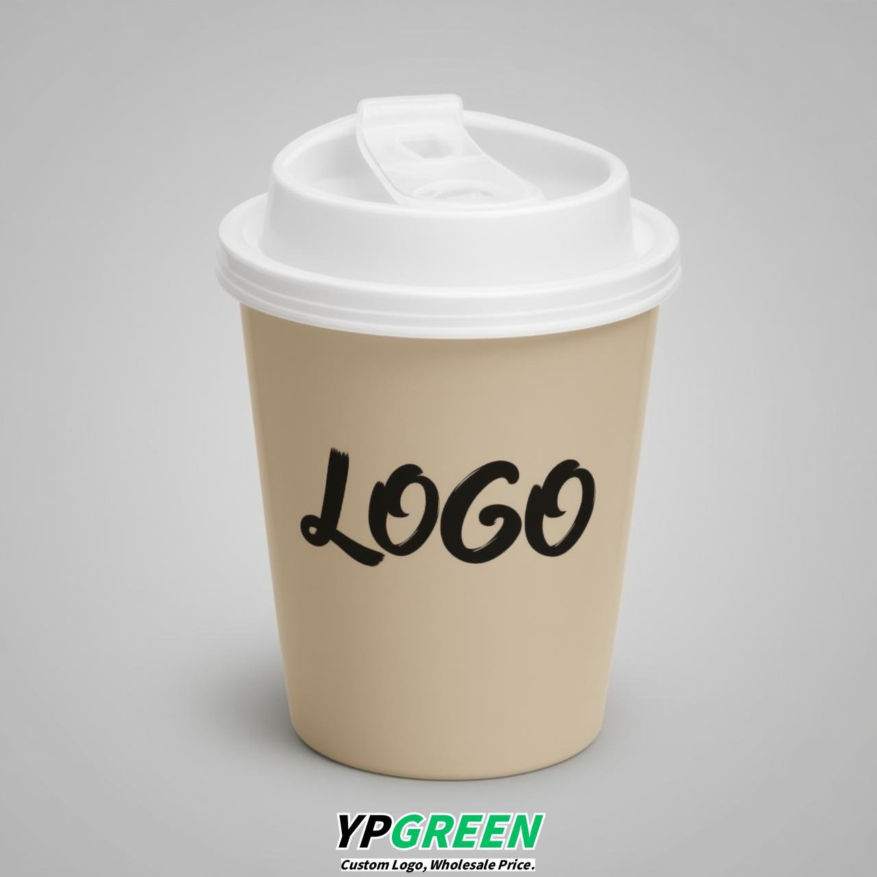 Beige U Shape Cups with Lid - Custom Logo PP & PET Plastic Disposable