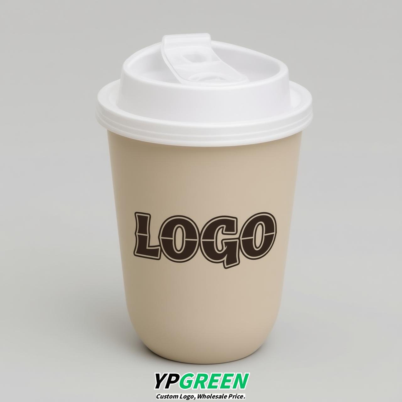 Beige U Shape Cups with Lid - Custom Logo PP & PET Plastic Disposable