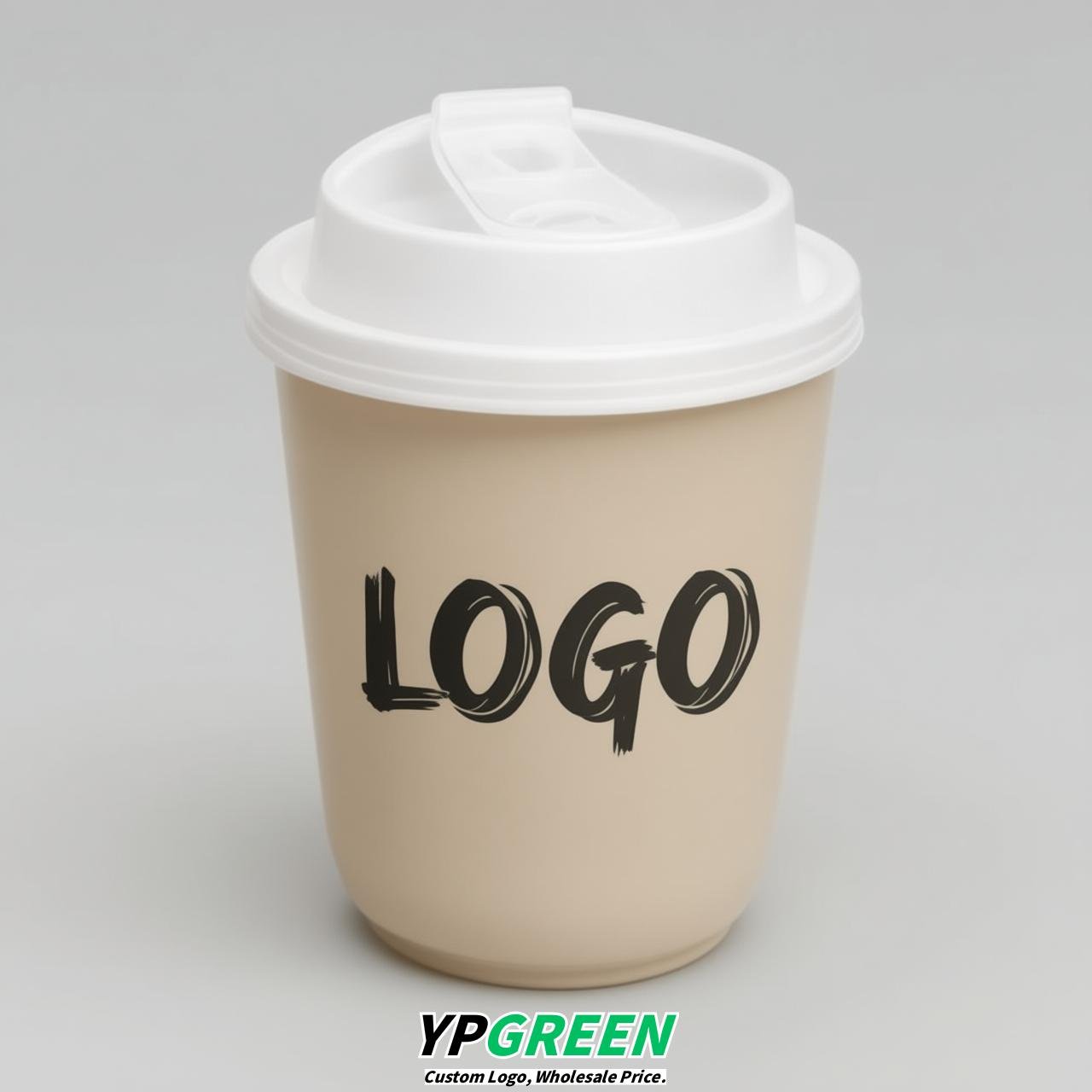 Beige U Shape Cups with Lid - Custom Logo PP & PET Plastic Disposable
