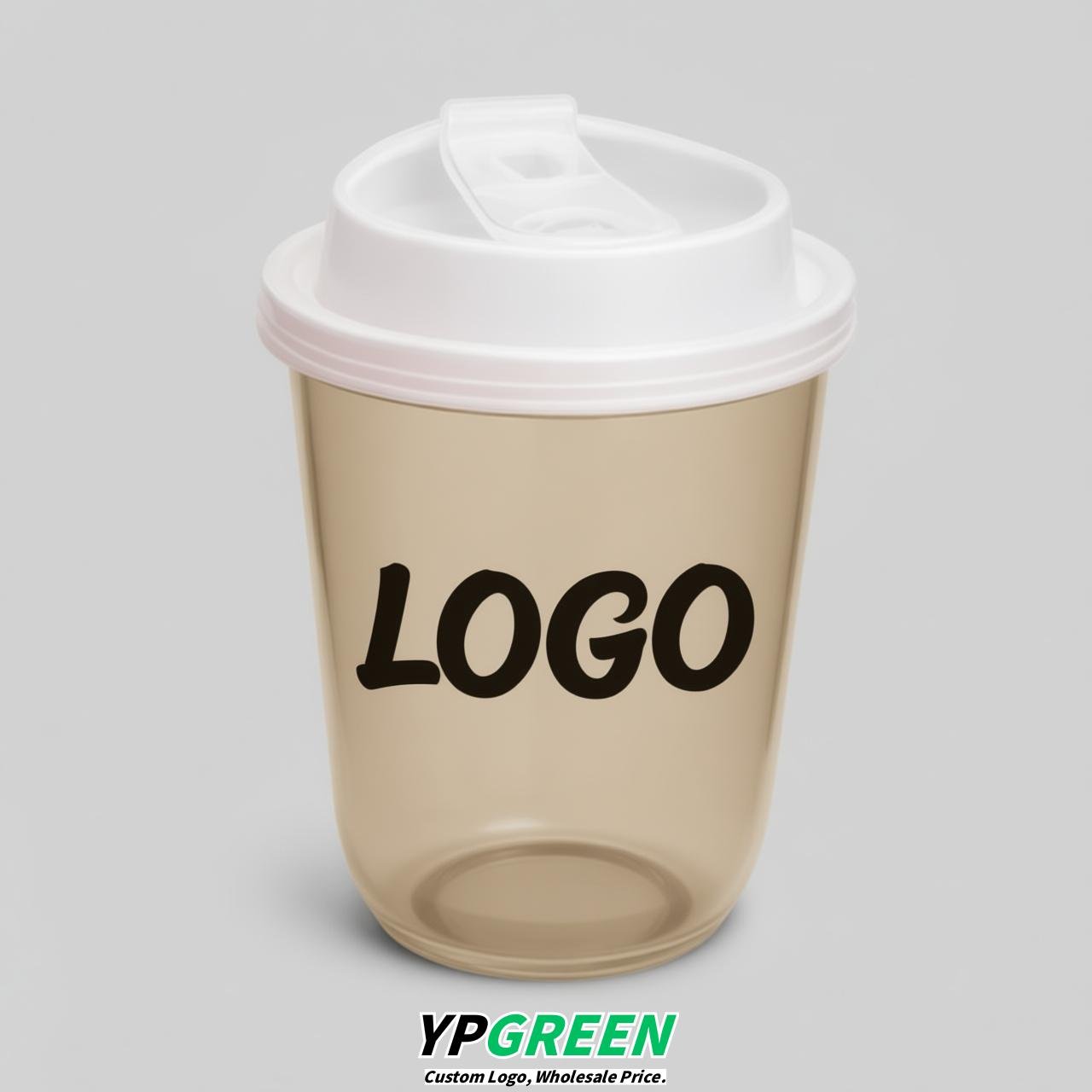 Beige U Shape Cups with Lid - Custom Logo PP & PET Plastic Disposable