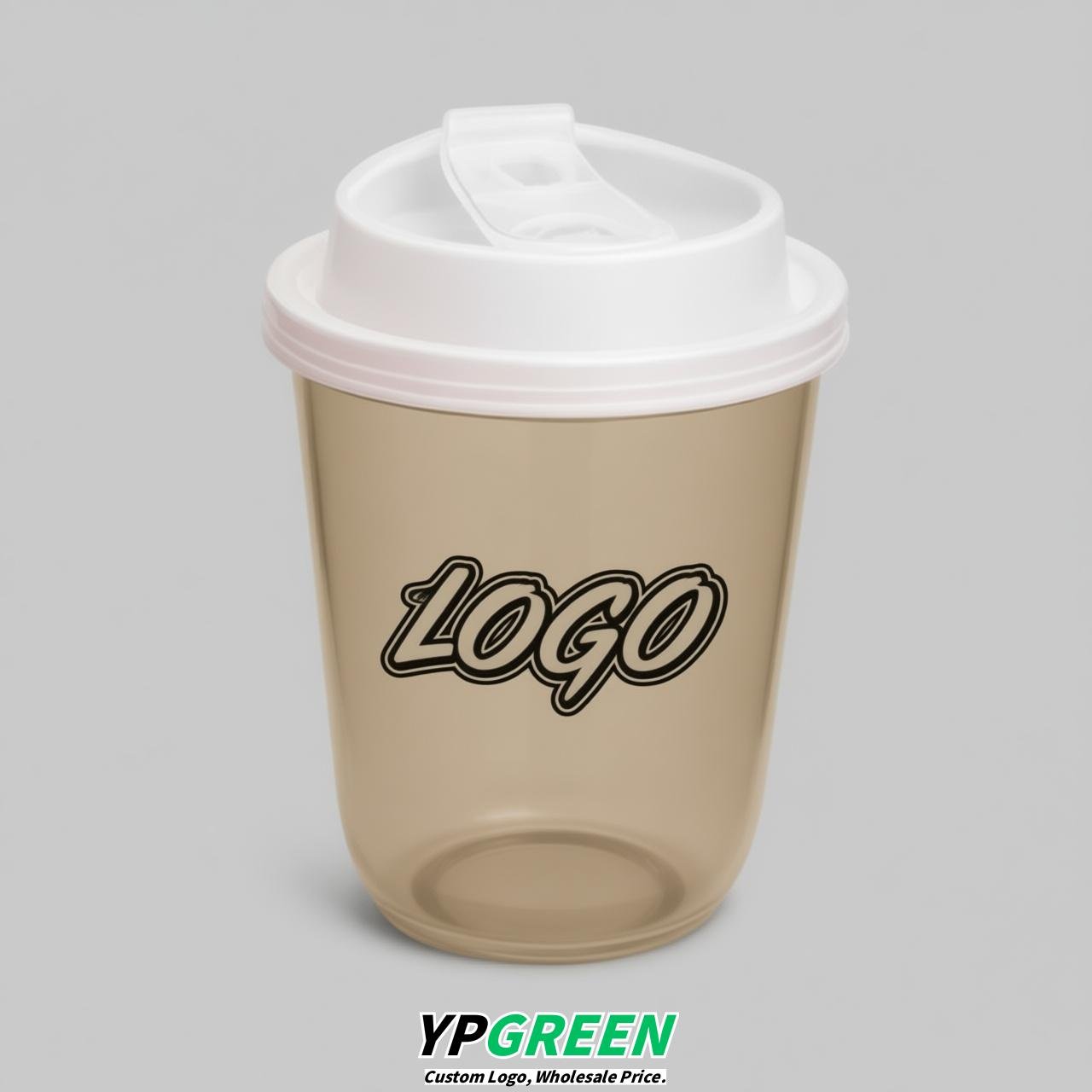 Beige U Shape Cups with Lid - Custom Logo PP & PET Plastic Disposable