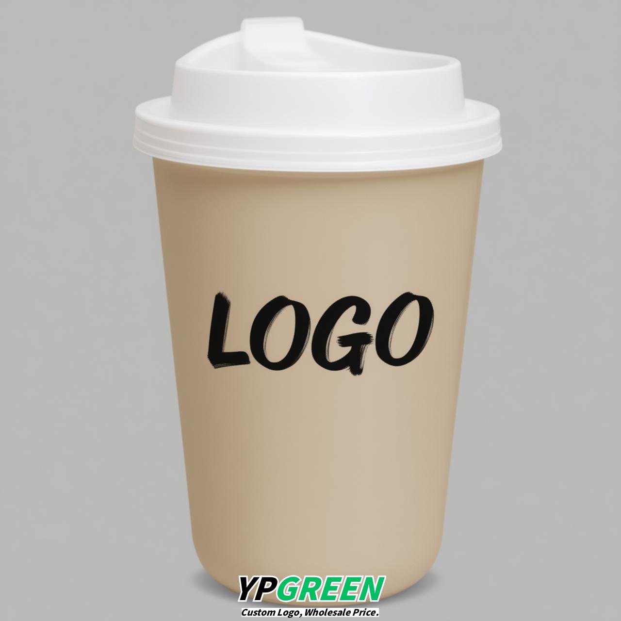 Beige U Shape Cups with Lid - Custom Logo PP & PET Plastic Disposable