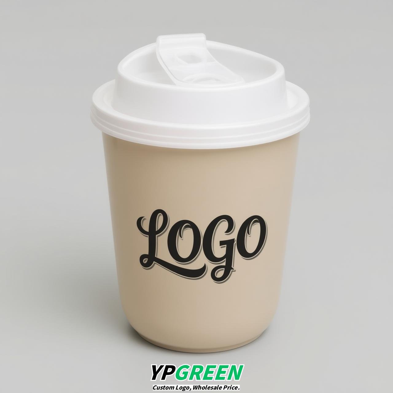 Beige U Shape Cups with Lid - Custom Logo PP & PET Plastic Disposable Beige U Shape Cups with Lid - Custom Logo PP & PET Plastic Disposable