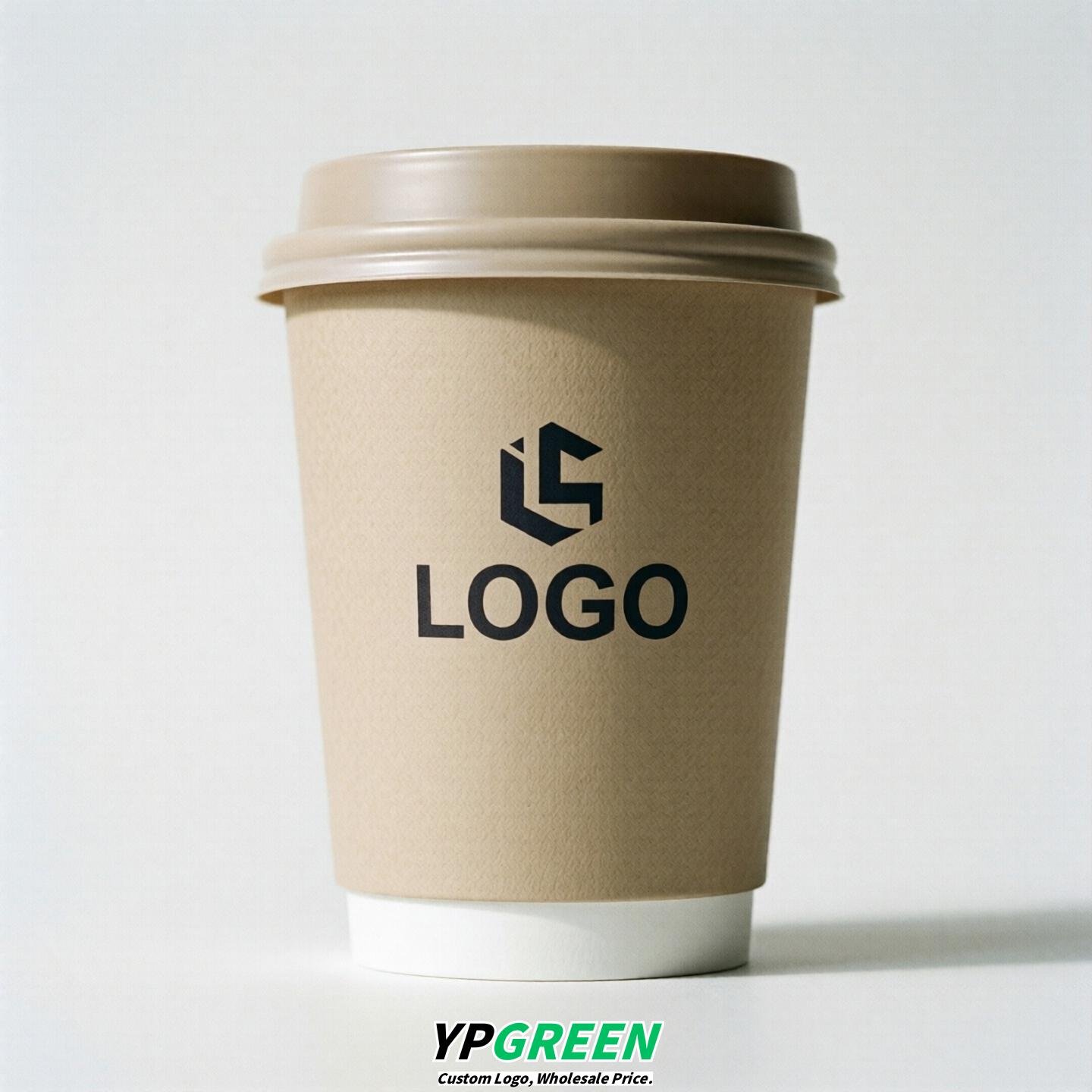 Beige Custom Logo Paper Cups: 8-24oz & Double Wall