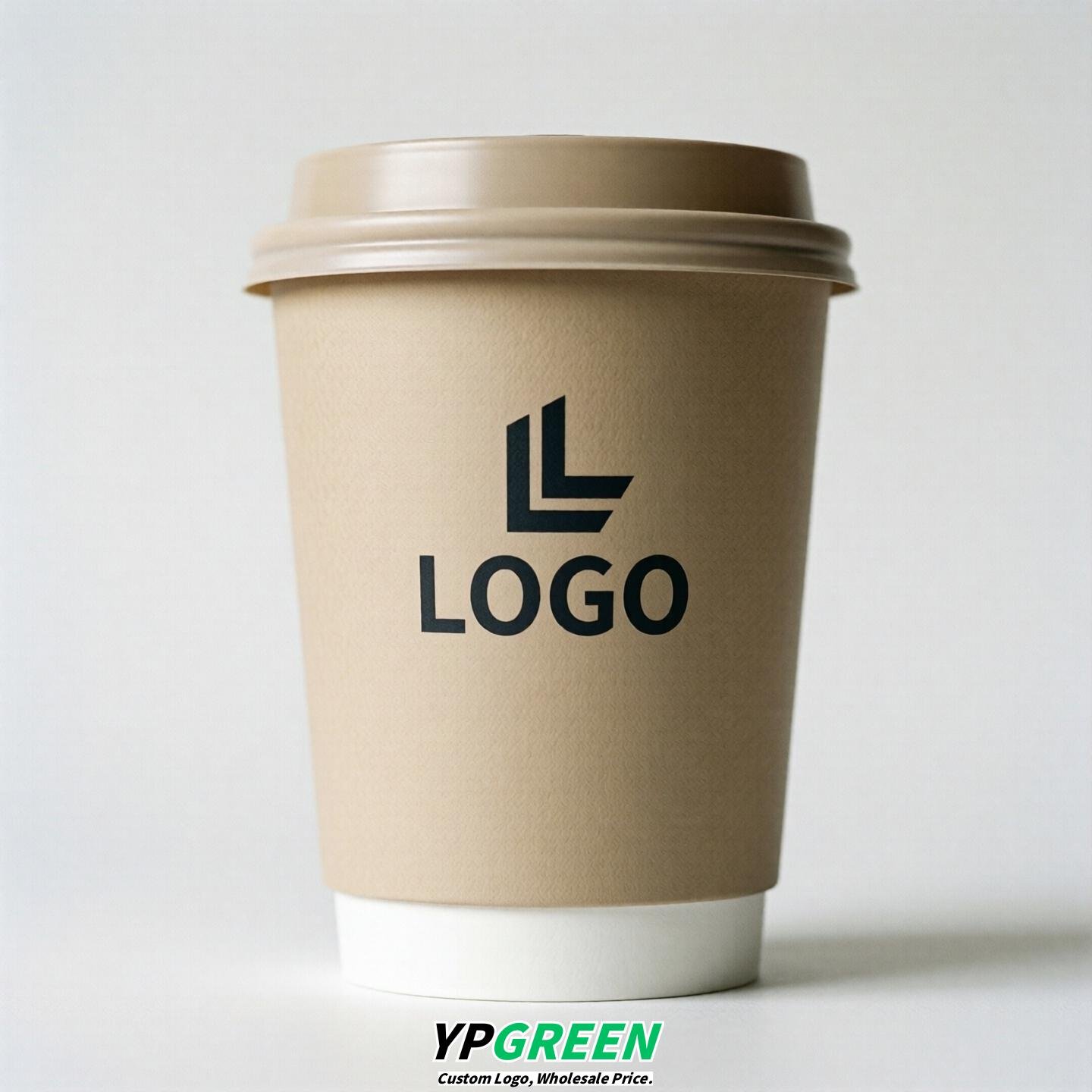 Beige Custom Logo Paper Cups: 8-24oz & Double Wall