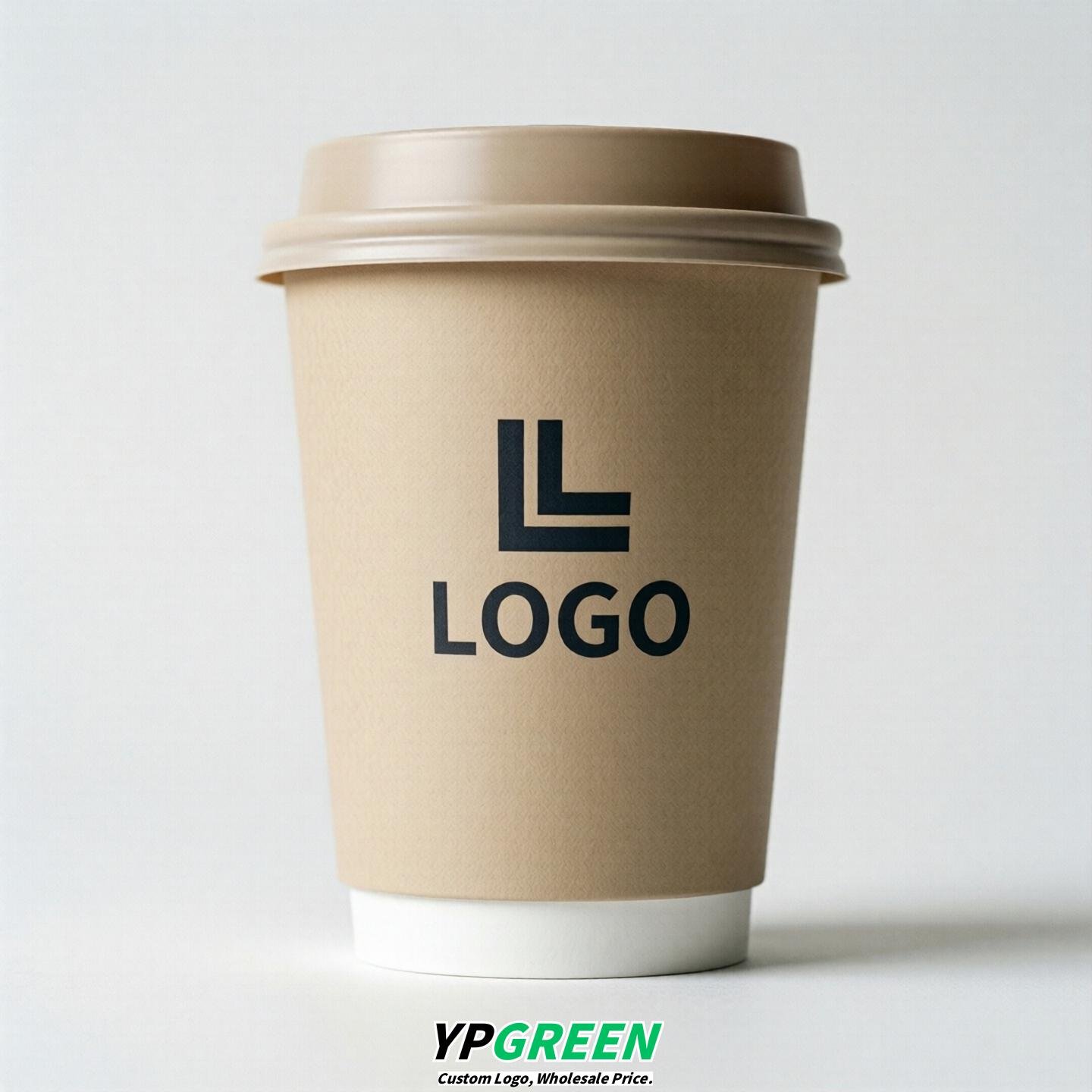 Beige Custom Logo Paper Cups: 8-24oz & Double Wall