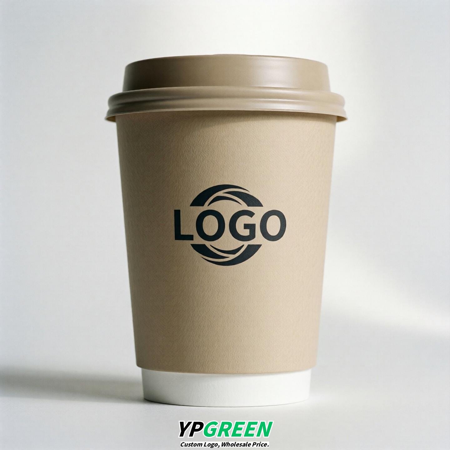Beige Custom Logo Paper Cups: 8-24oz & Double Wall