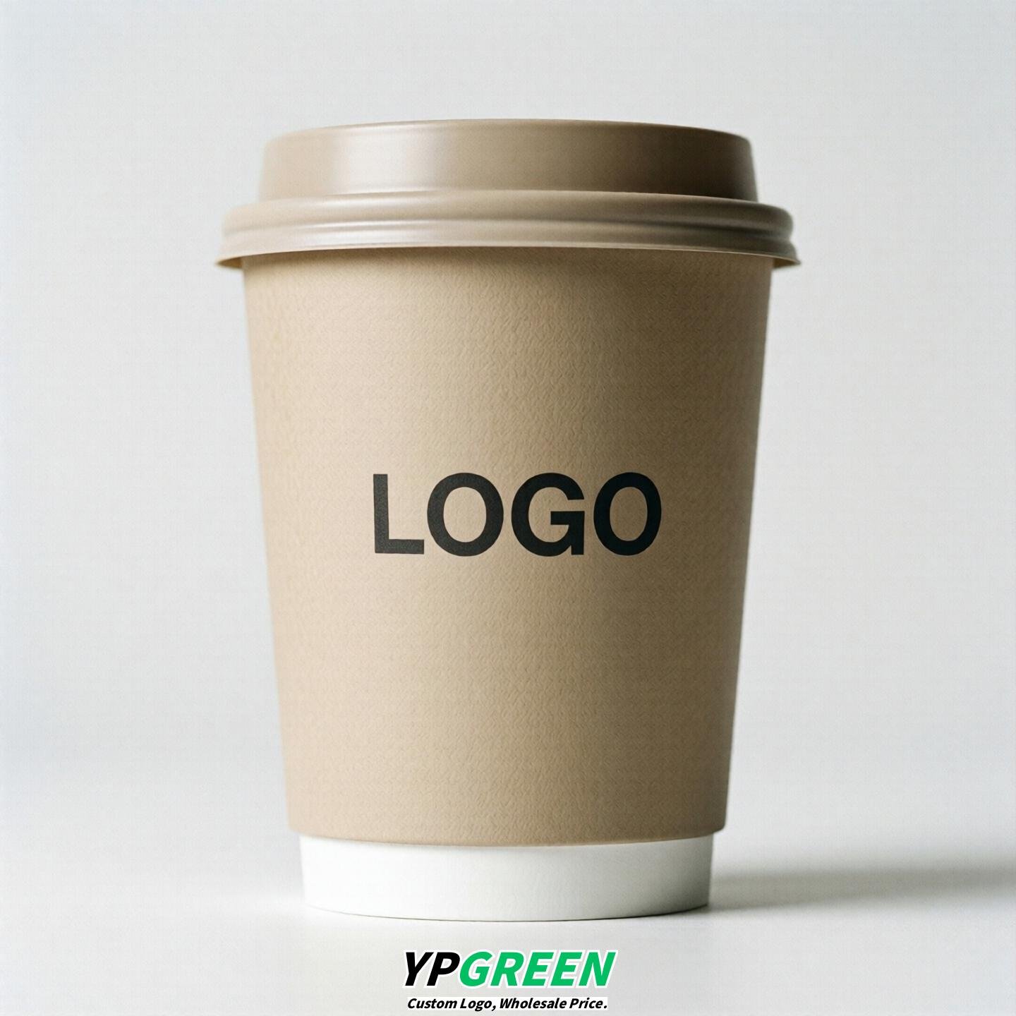Beige Custom Logo Paper Cups: 8-24oz & Double Wall