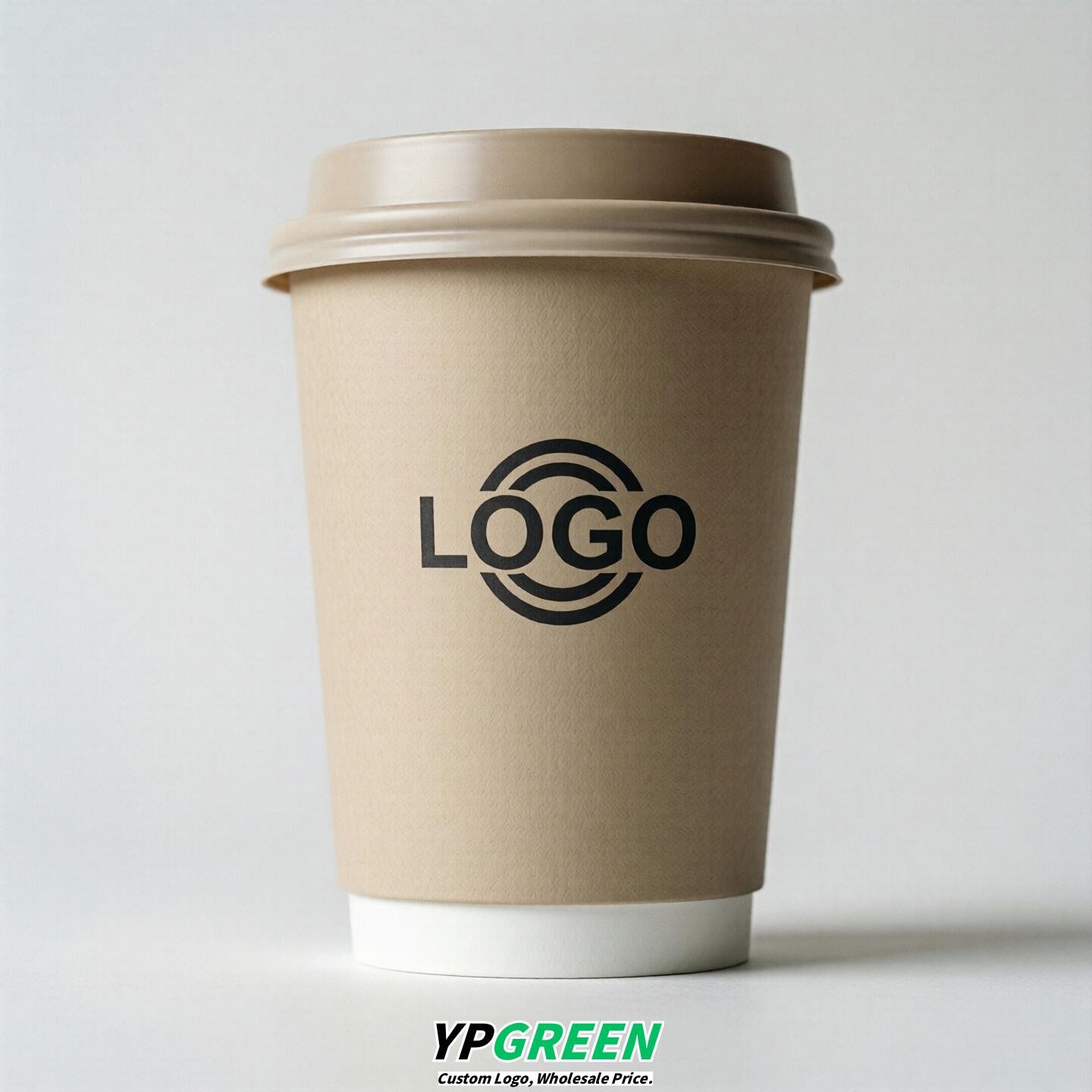 Beige Custom Logo Paper Cups: 8-24oz & Double Wall