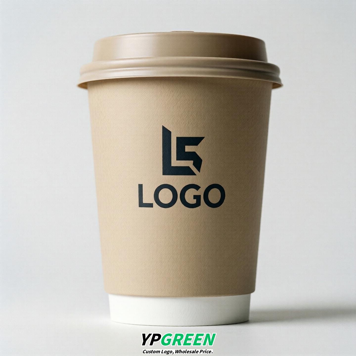 Beige Custom Logo Paper Cups: 8-24oz & Double Wall