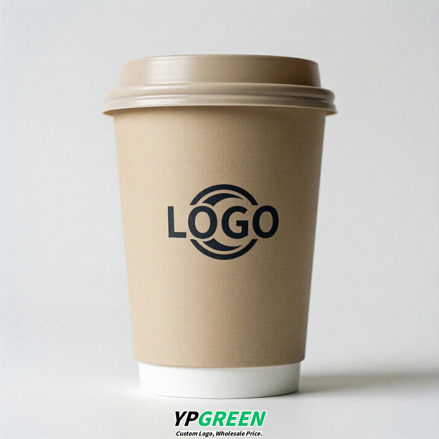 Beige Custom Logo Paper Cups: 8-24oz & Double Wall