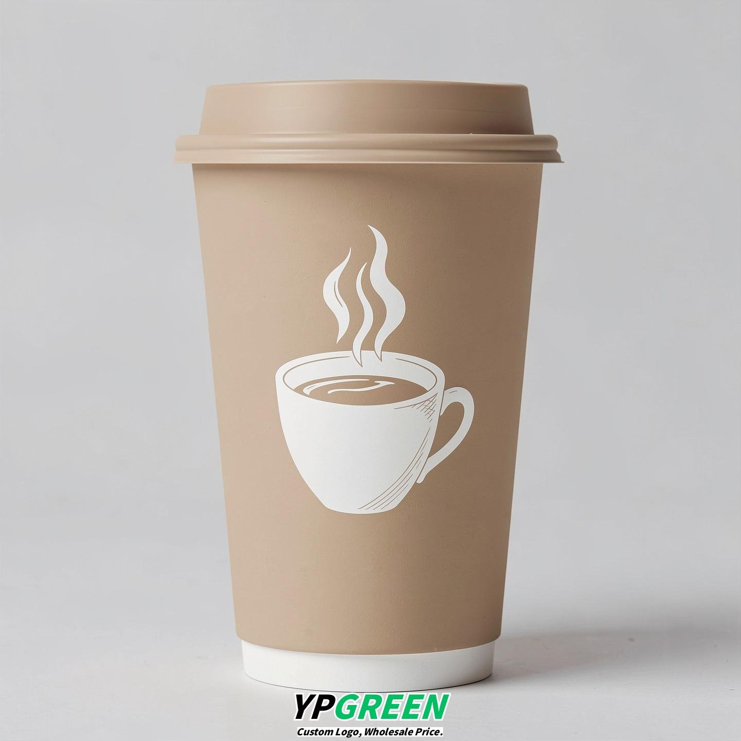 Beige Hot Coffee Icon Paper Cups - Disposable Steaming Coffee Design