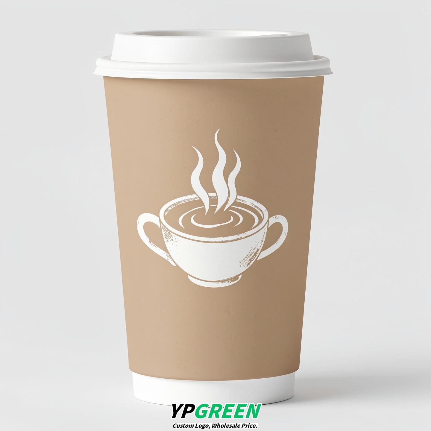 Beige Hot Coffee Icon Paper Cups - Disposable Steaming Coffee Design