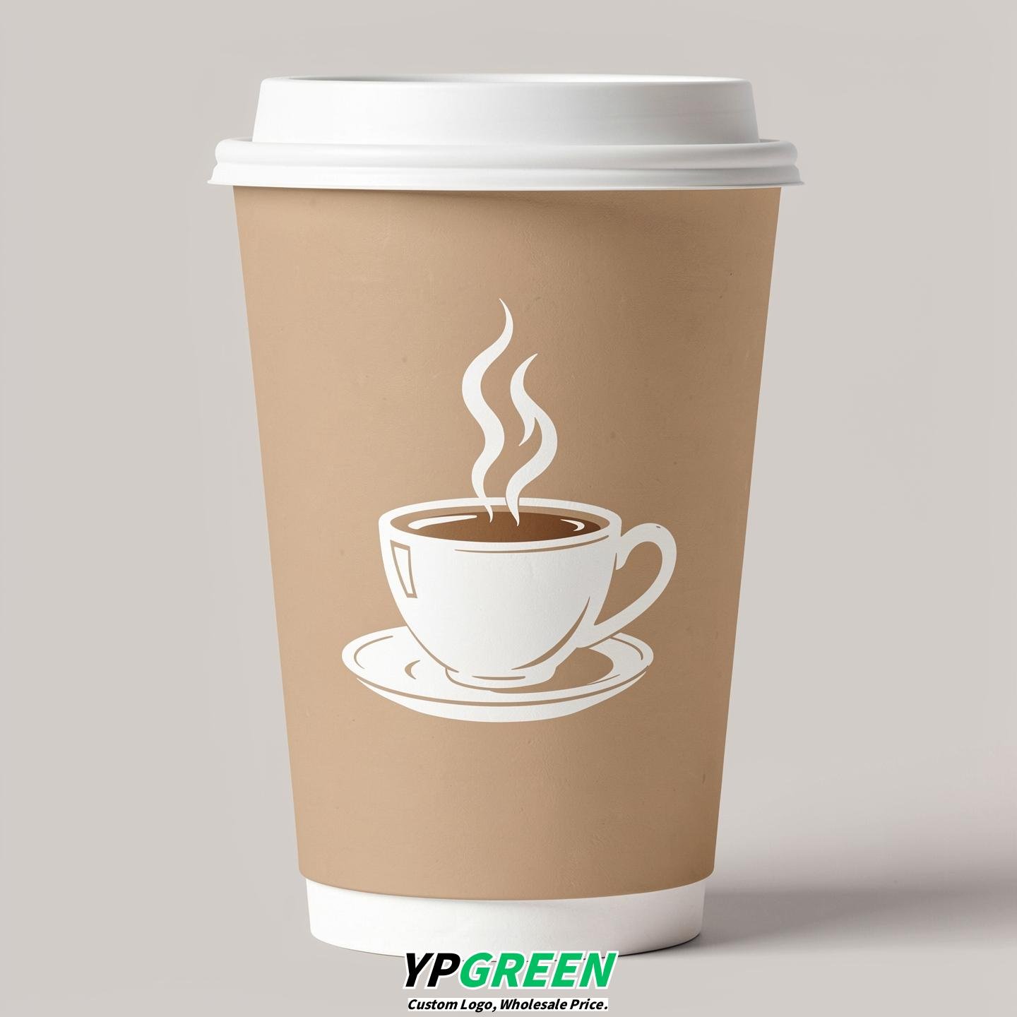 Beige Hot Coffee Icon Paper Cups - Disposable Steaming Coffee Design