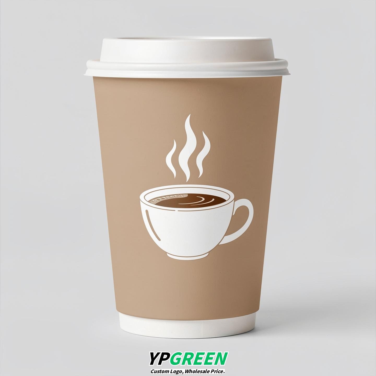 Beige Hot Coffee Icon Paper Cups - Disposable Steaming Coffee Design