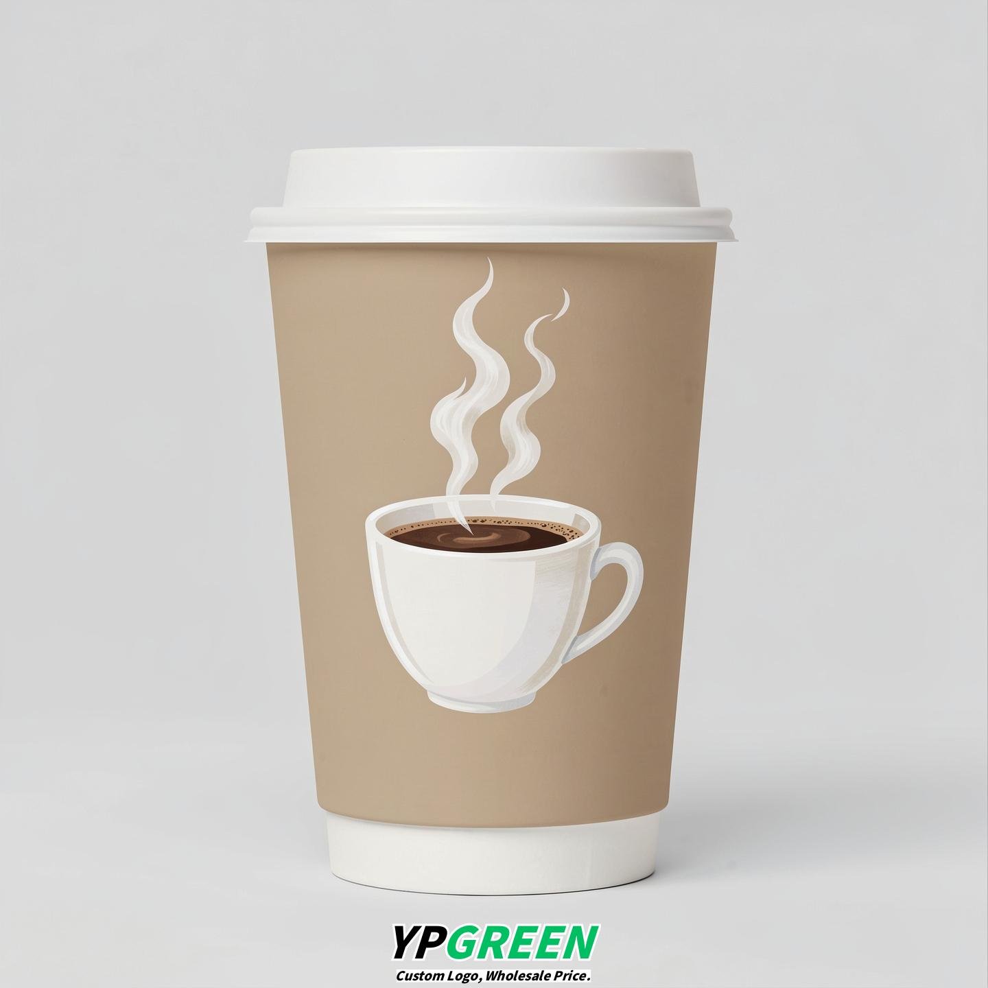 Beige Hot Coffee Icon Paper Cups - Disposable Steaming Coffee Design