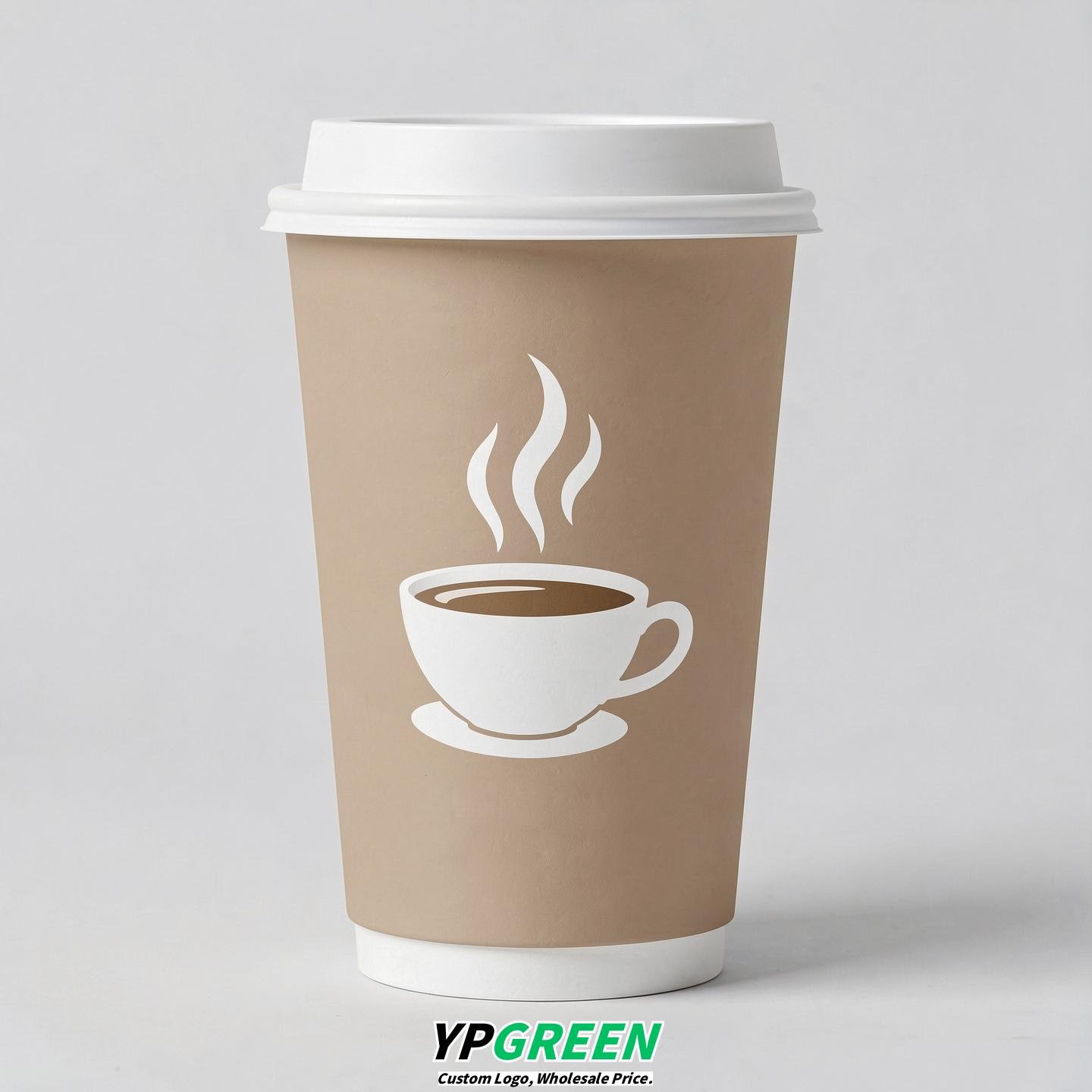 Beige Hot Coffee Icon Paper Cups - Disposable Steaming Coffee Design