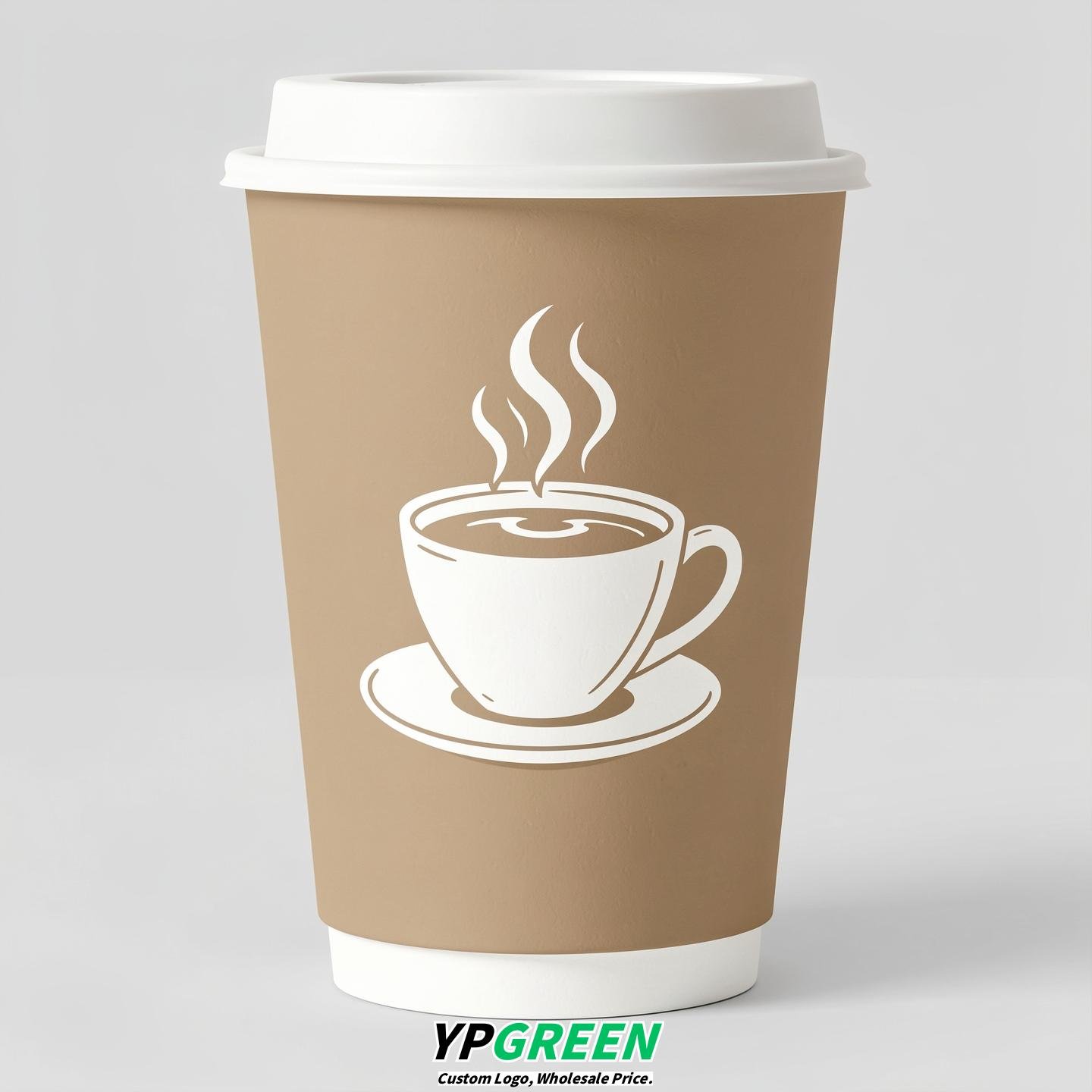 Beige Hot Coffee Icon Paper Cups - Disposable Steaming Coffee Design