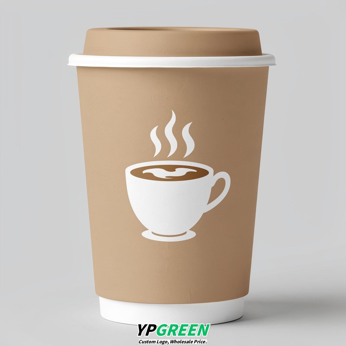 Beige Hot Coffee Icon Paper Cups - Disposable Steaming Coffee Design Beige Hot Coffee Icon Paper Cups - Disposable Steaming Coffee Design