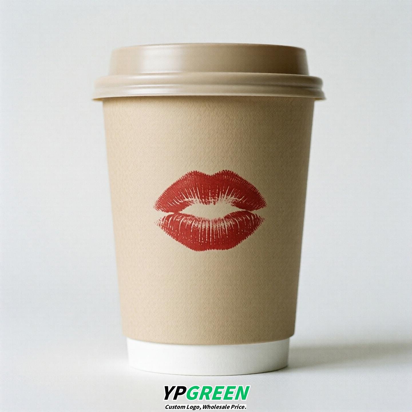 Beige Paper Cups with Lips Print 10oz/12oz/16oz/20oz/22oz