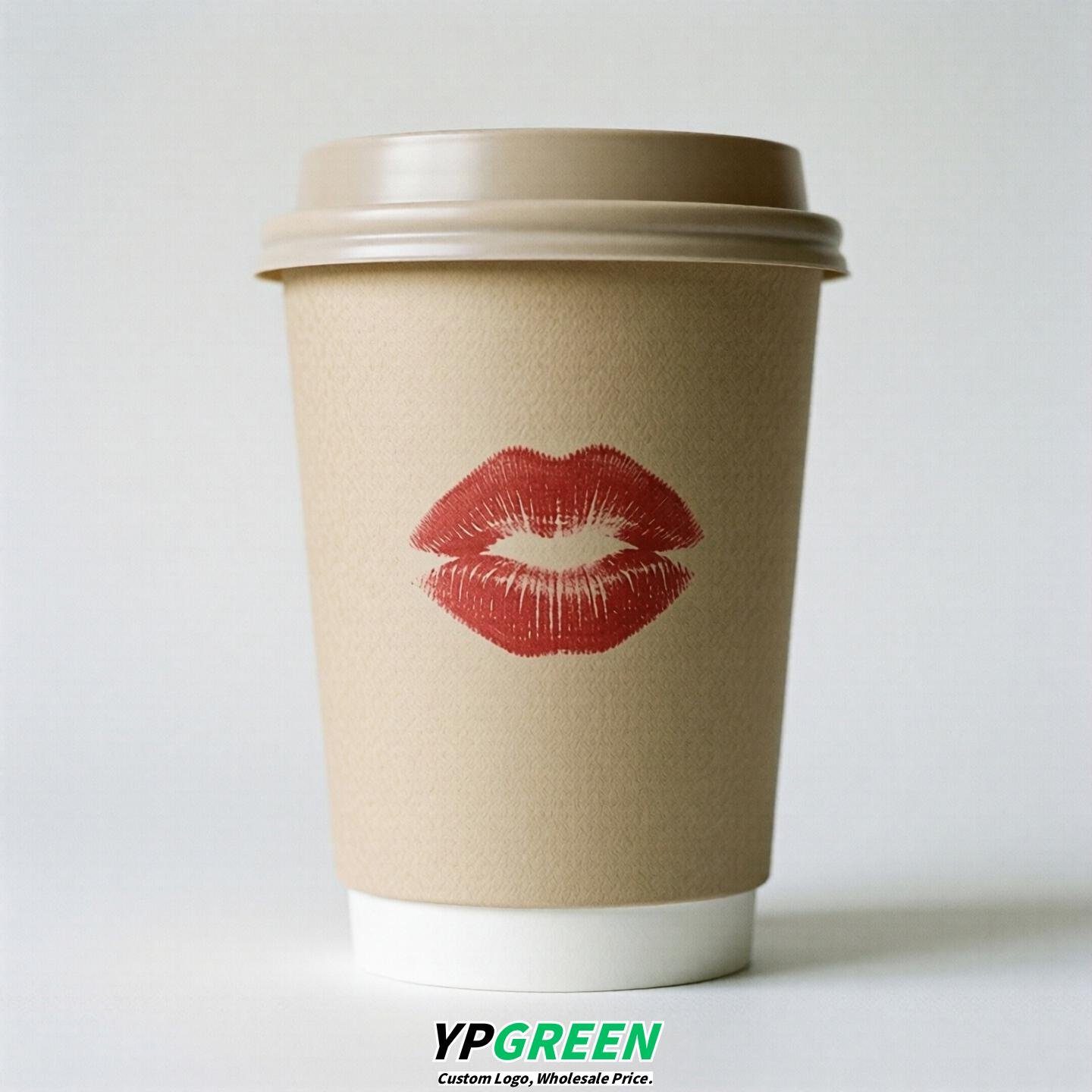 Beige Paper Cups with Lips Print 10oz/12oz/16oz/20oz/22oz
