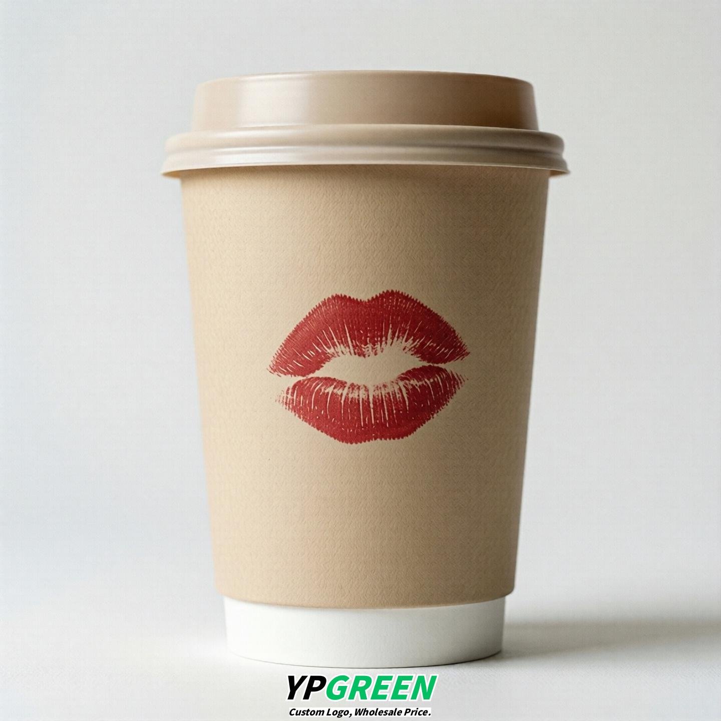 Beige Paper Cups with Lips Print 10oz/12oz/16oz/20oz/22oz