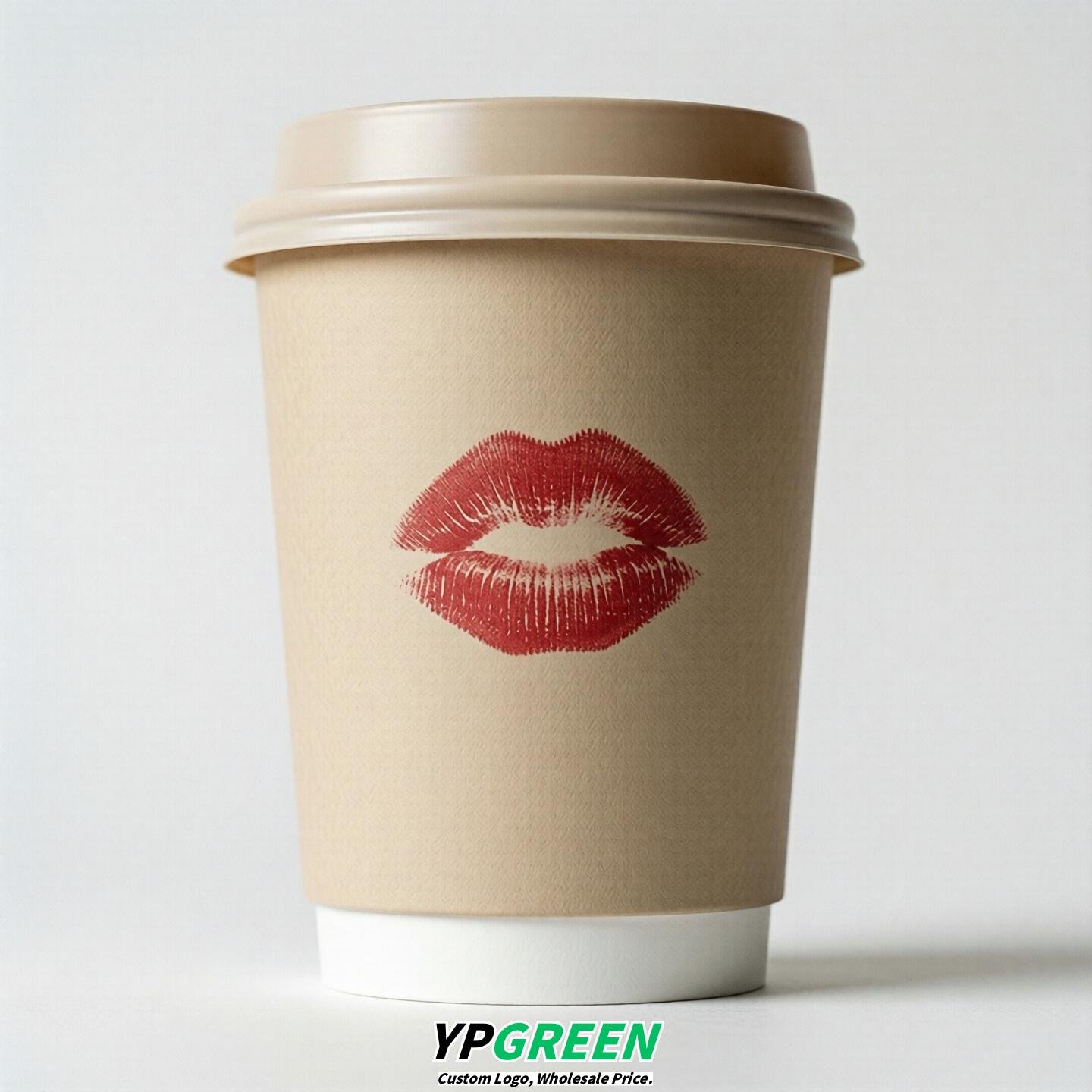 Beige Paper Cups with Lips Print 10oz/12oz/16oz/20oz/22oz