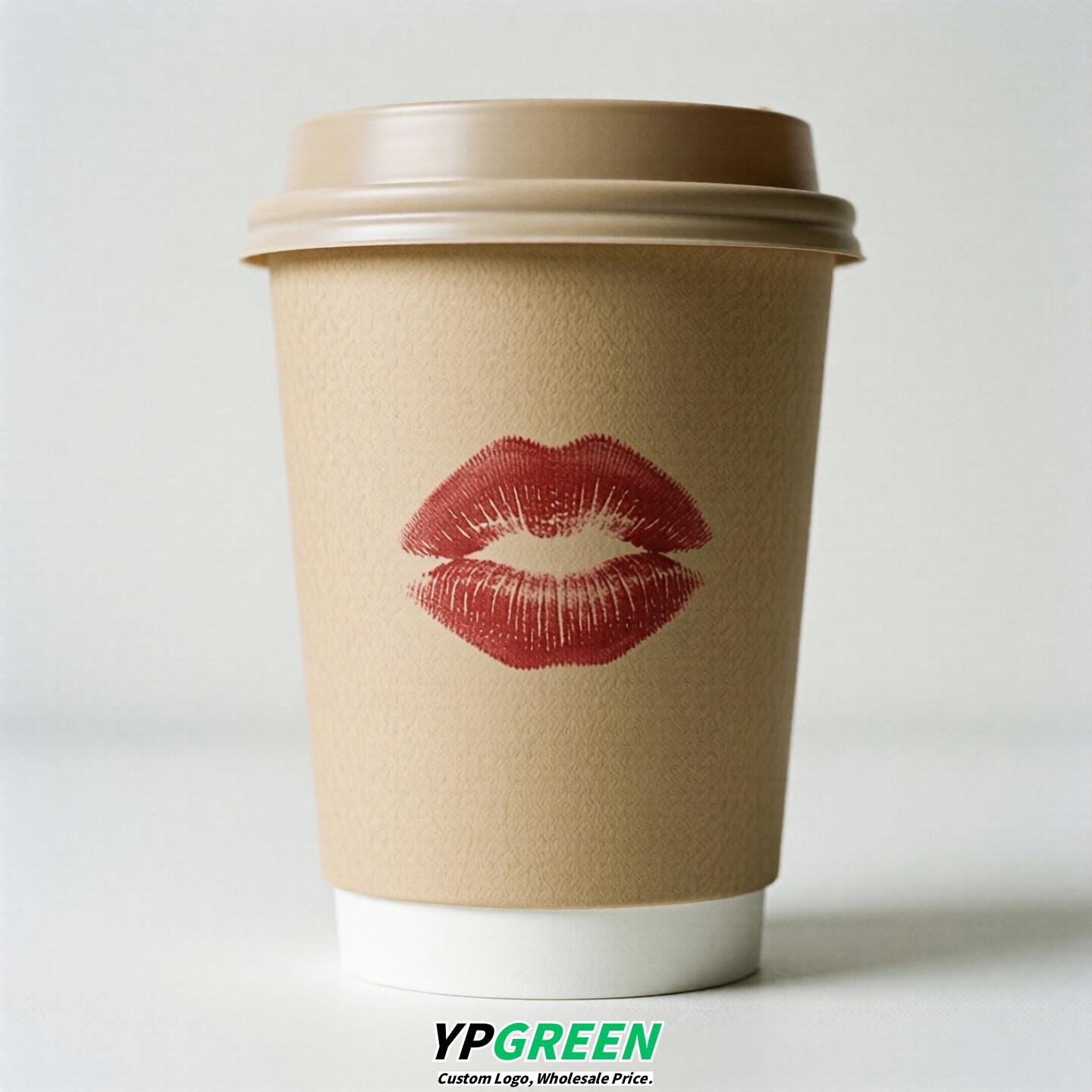 Beige Paper Cups with Lips Print 10oz/12oz/16oz/20oz/22oz