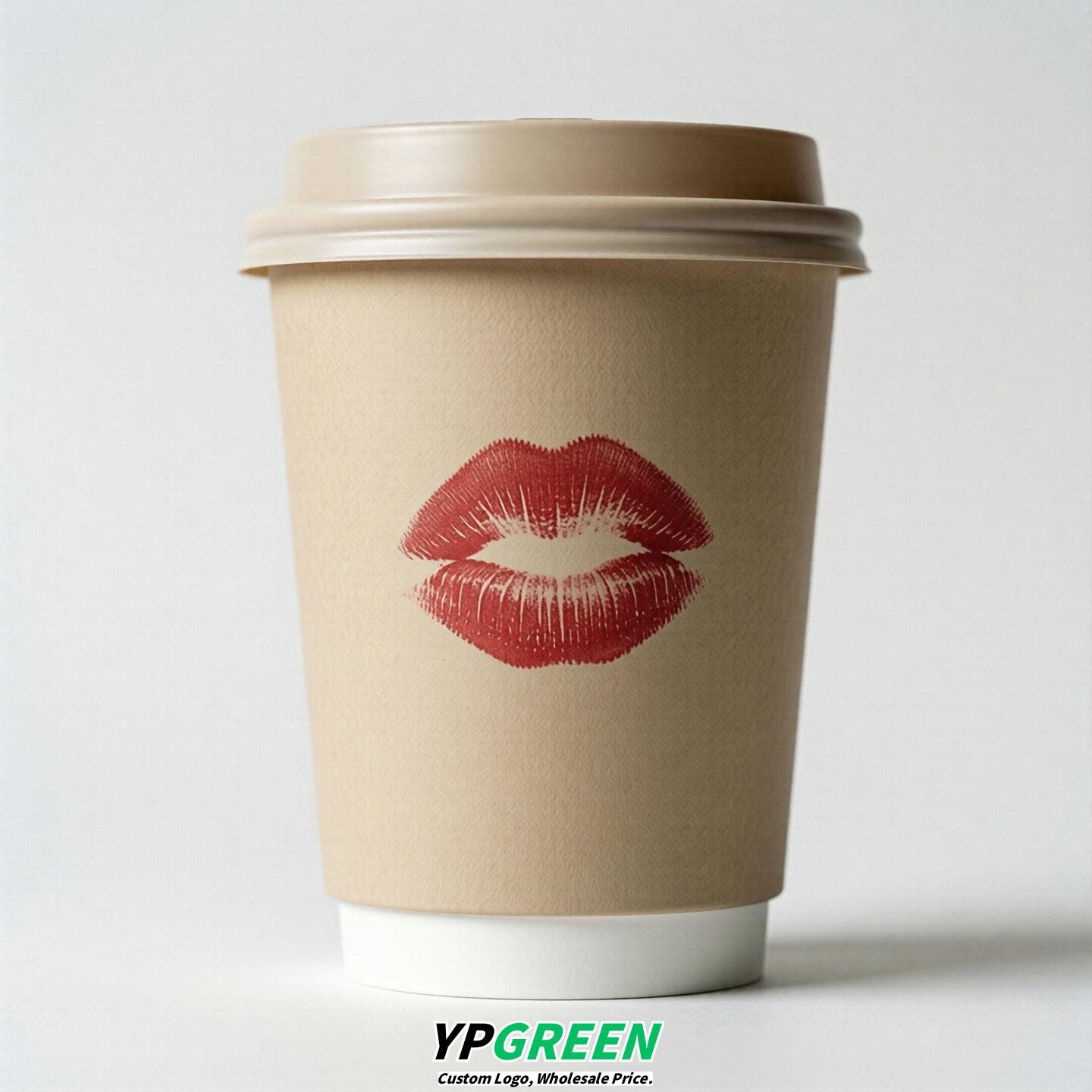 Beige Paper Cups with Lips Print 10oz/12oz/16oz/20oz/22oz