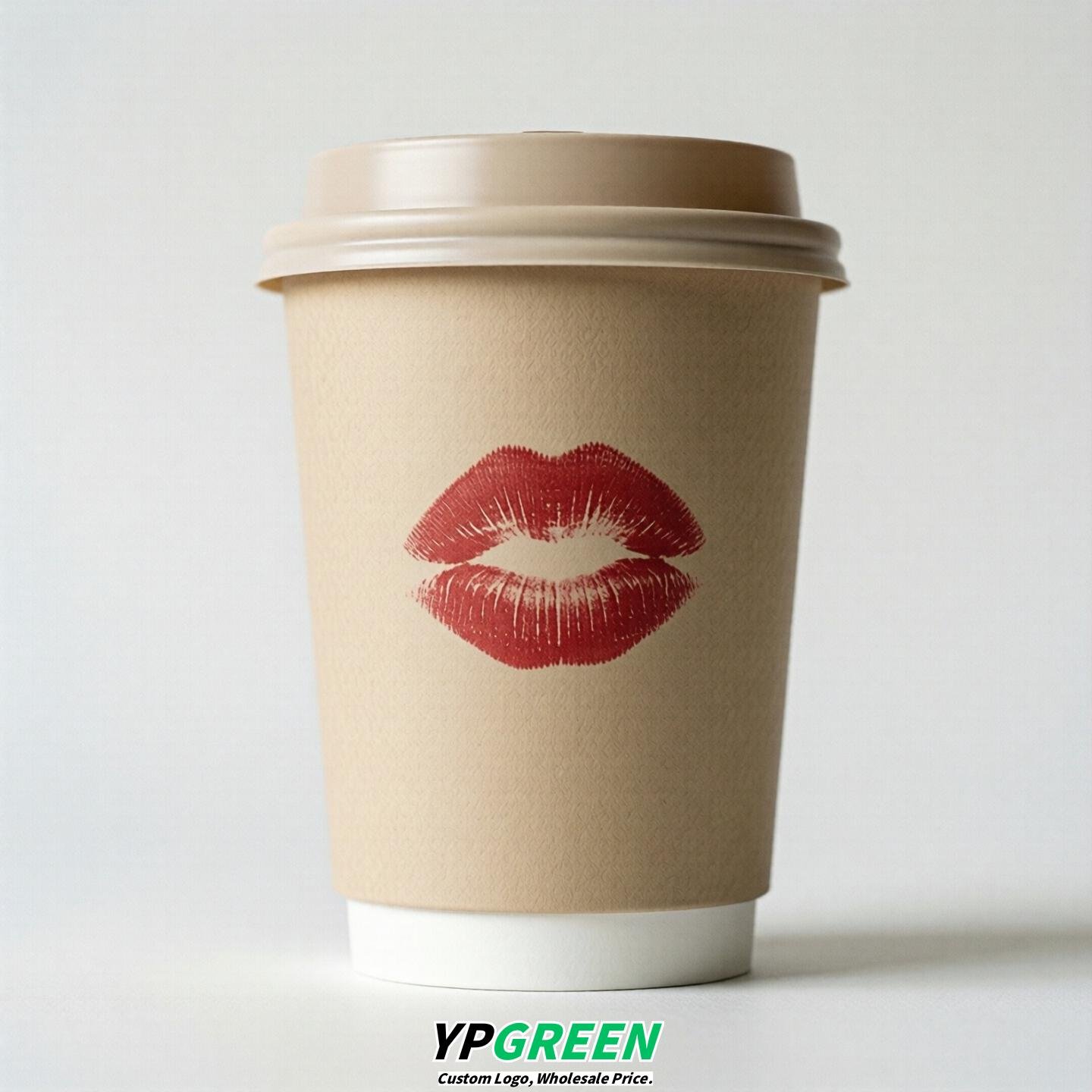 Beige Paper Cups with Lips Print 10oz/12oz/16oz/20oz/22oz