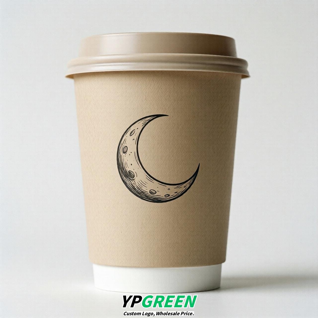 Beige Moon Paper Cups with Lids 8-24oz
