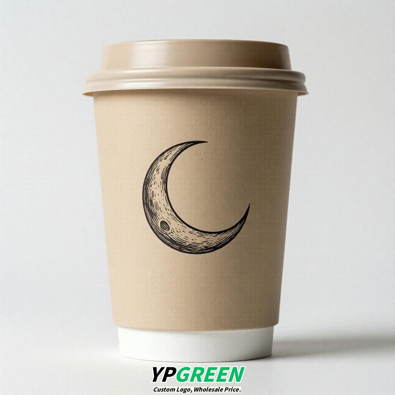 Beige Moon Paper Cups with Lids 8-24oz
