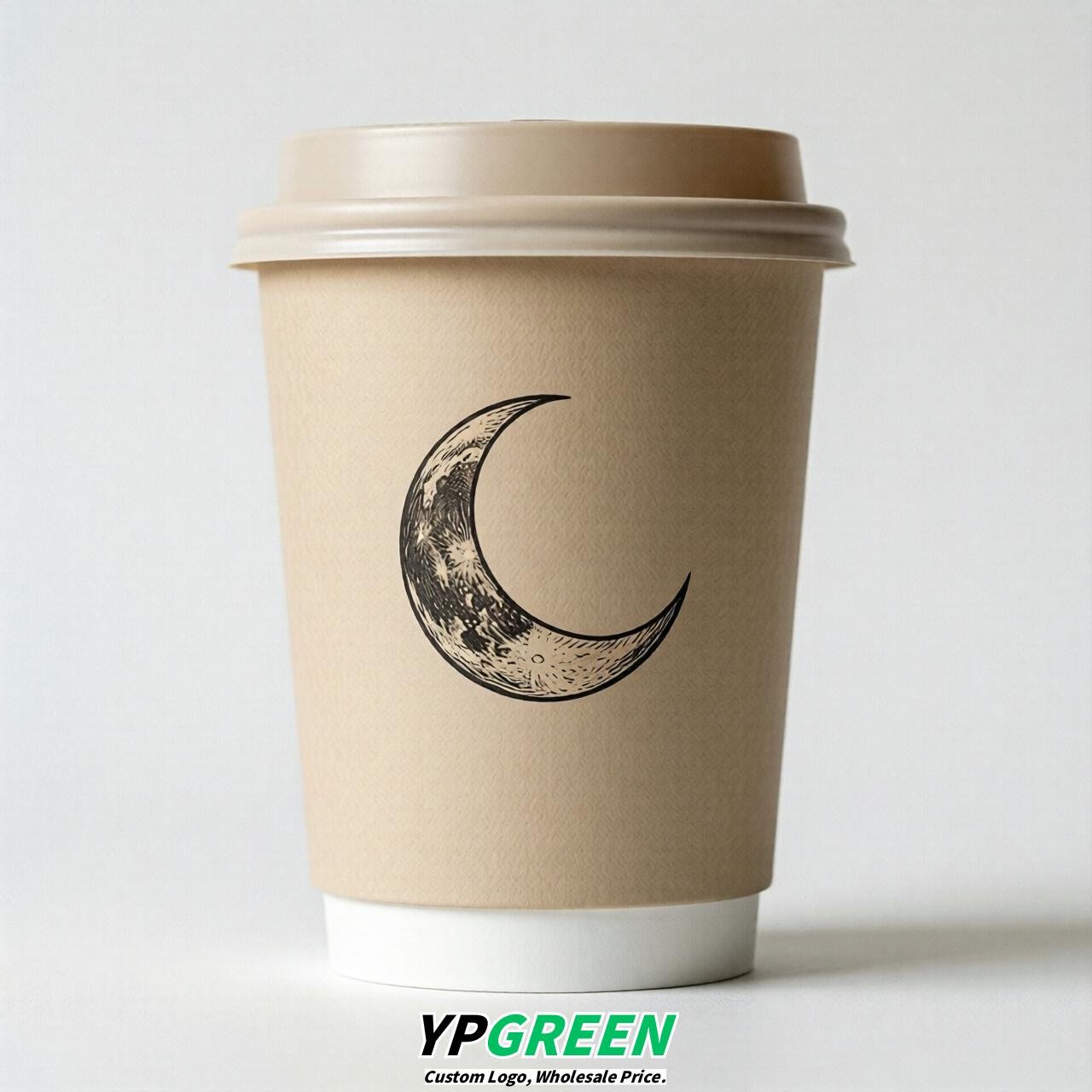 Beige Moon Paper Cups with Lids 8-24oz