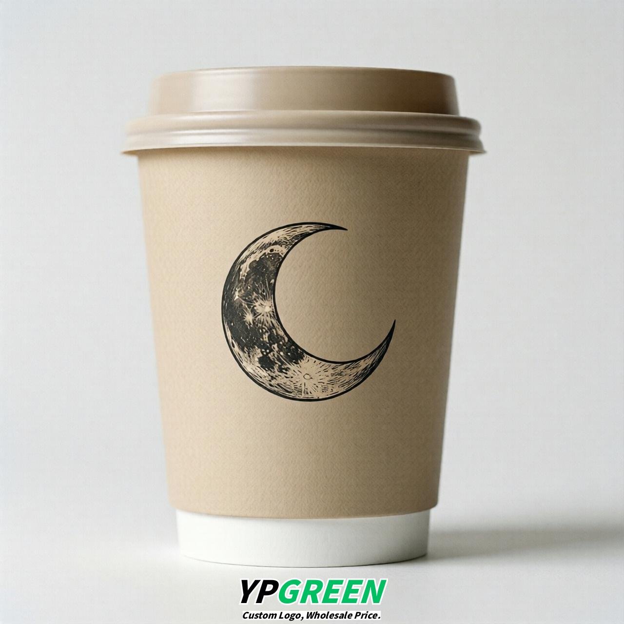 Beige Moon Paper Cups with Lids 8-24oz