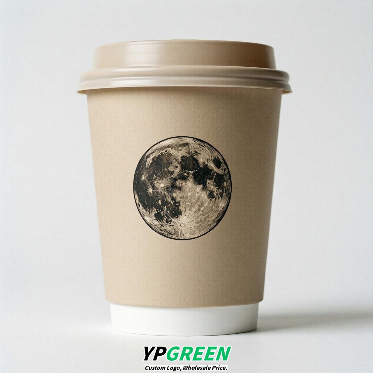 Beige Moon Paper Cups with Lids 8-24oz