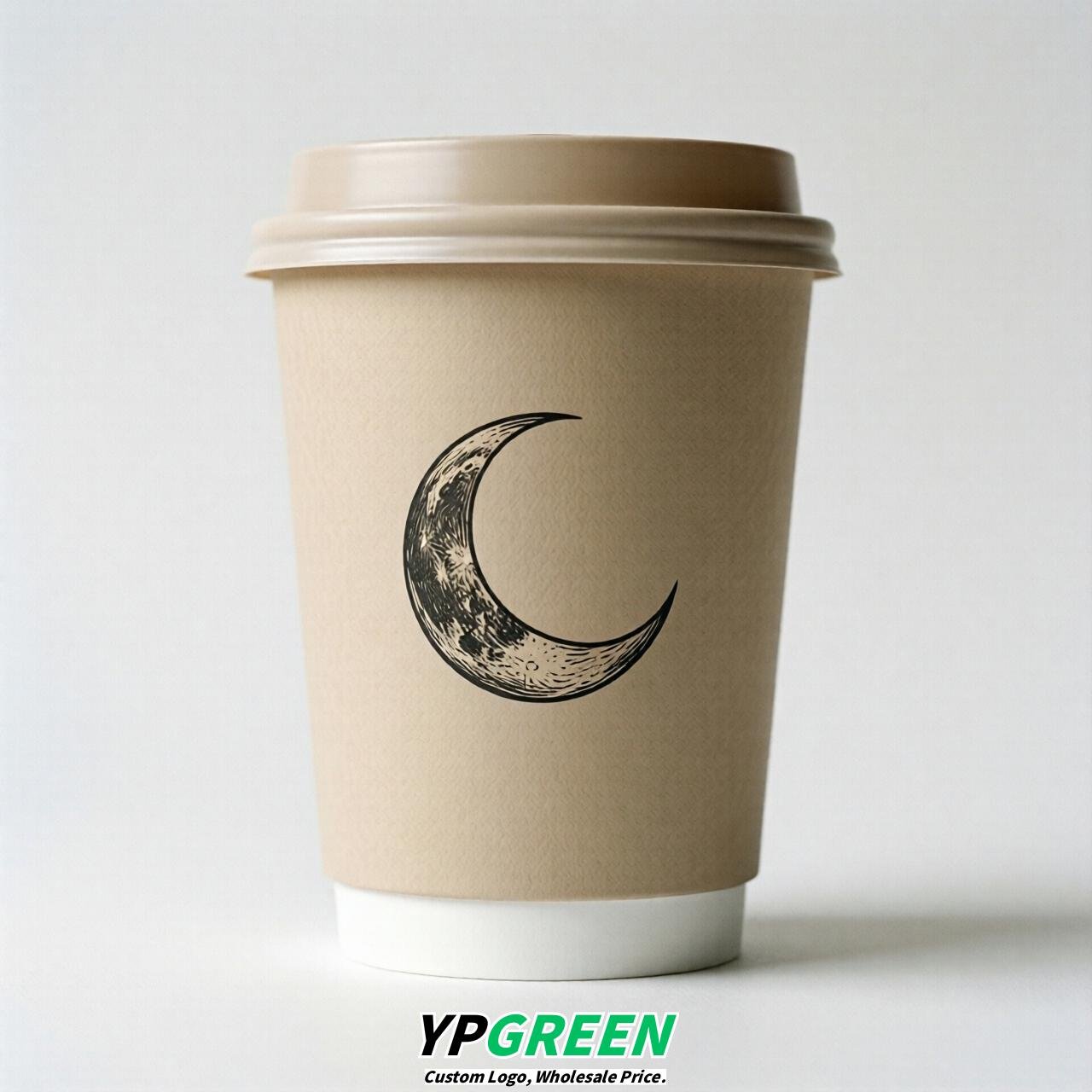 Beige Moon Paper Cups with Lids 8-24oz