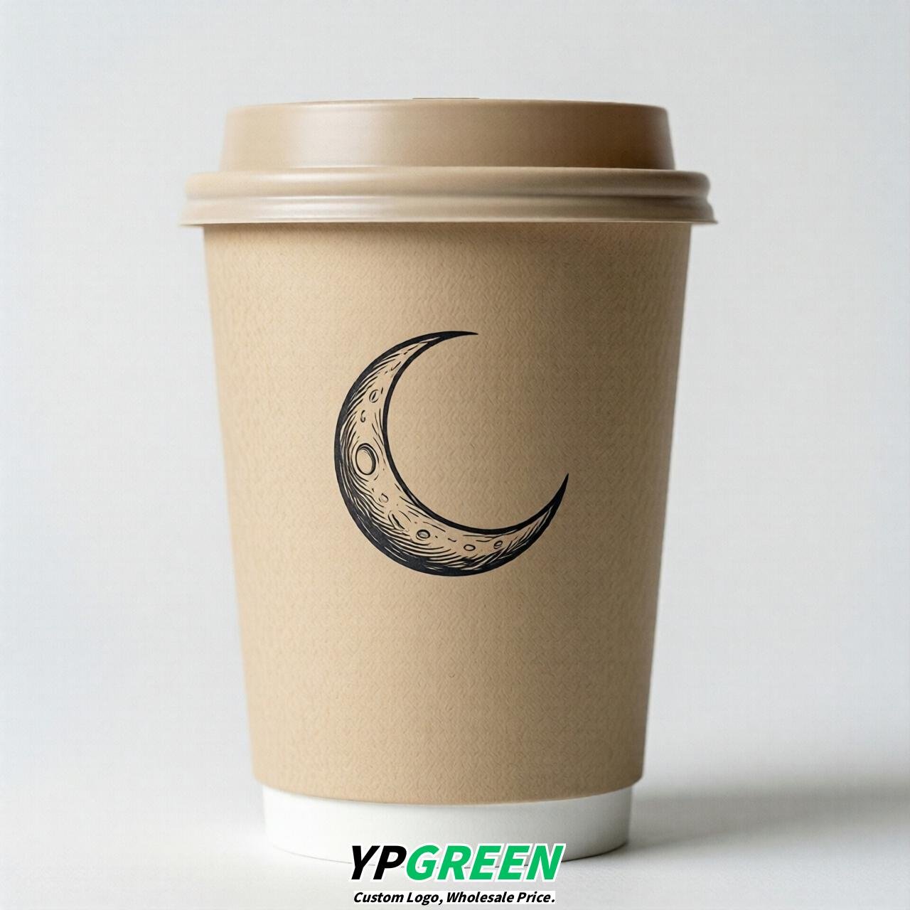 Beige Moon Paper Cups with Lids 8-24oz