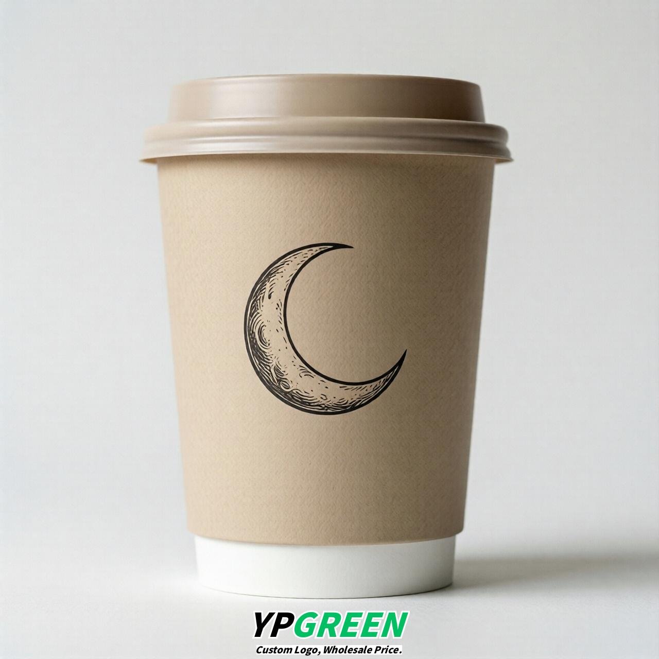 Beige Moon Paper Cups with Lids 8-24oz