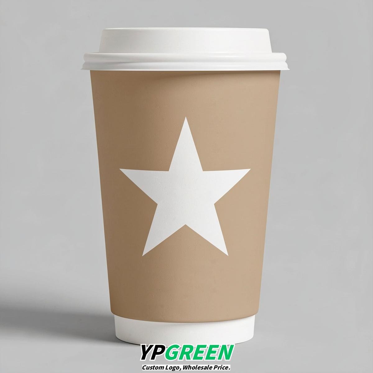 Beige Stars Paper Cups with Lids 8-24oz