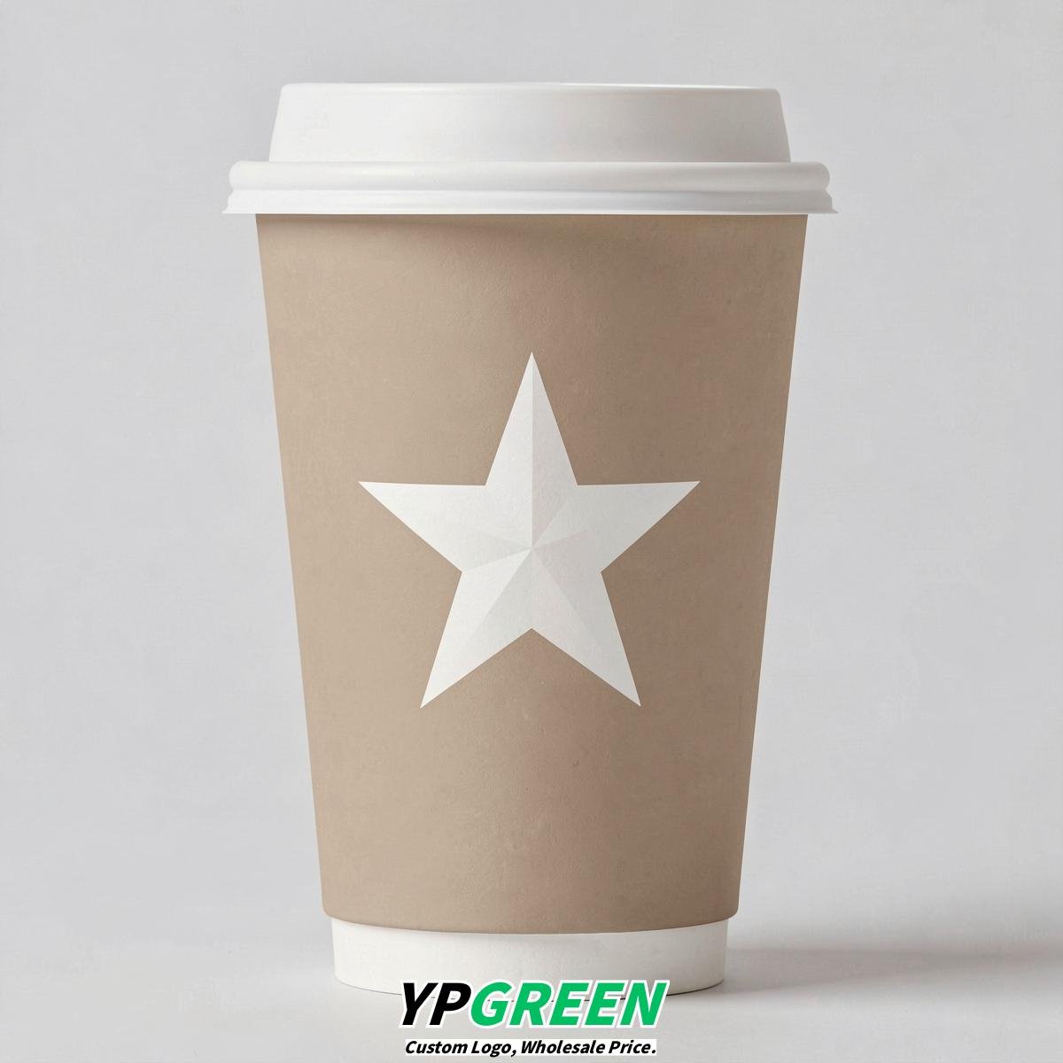 Beige Stars Paper Cups with Lids 8-24oz